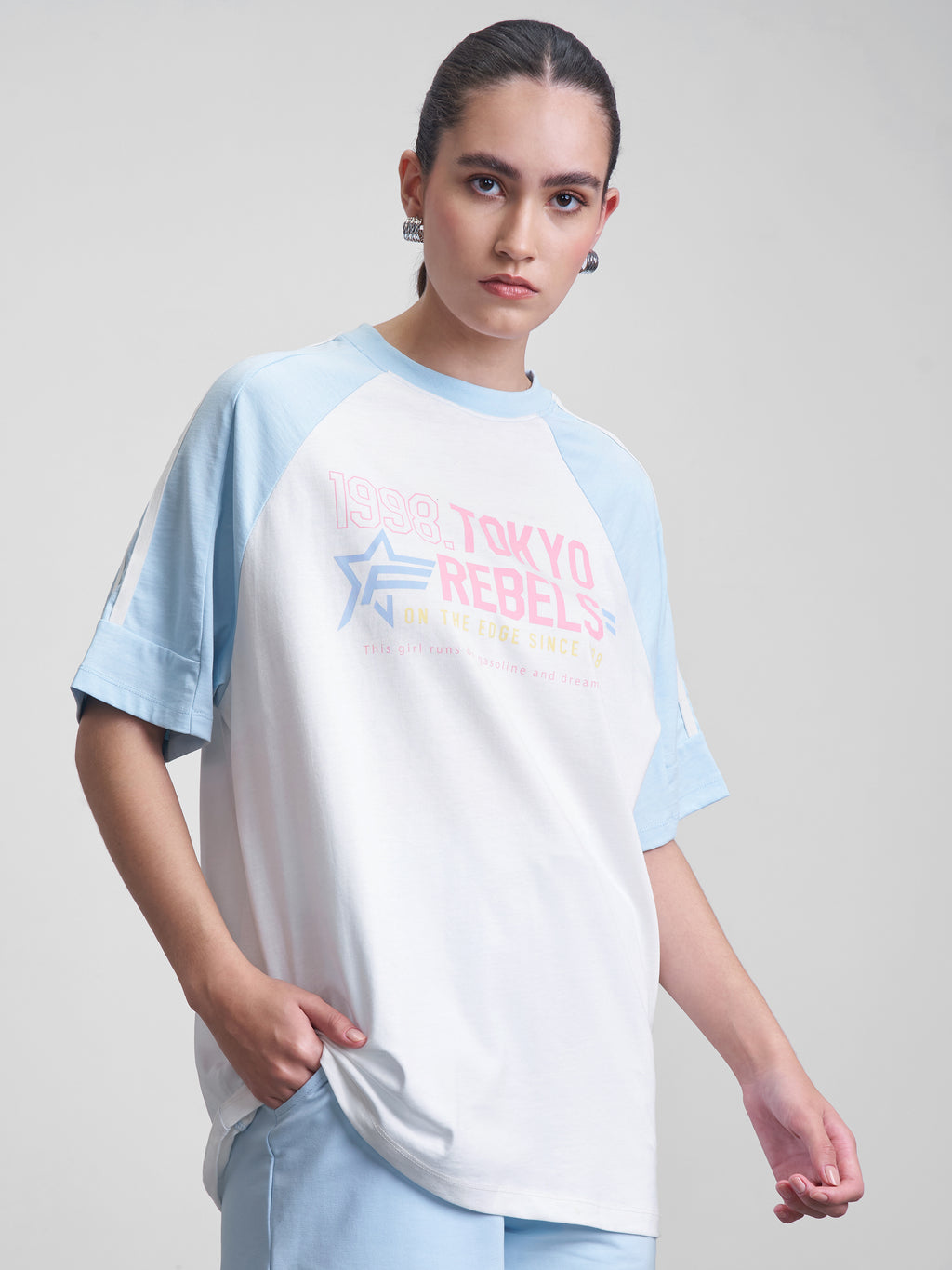 Street By Tokyo Talkies Women White Printed Round Neck Oversized Fit T-Shirt - White - Image 6