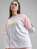 Street By Tokyo Talkies Women White Printed Round Neck Oversized Fit T-Shirt - White - Image 1