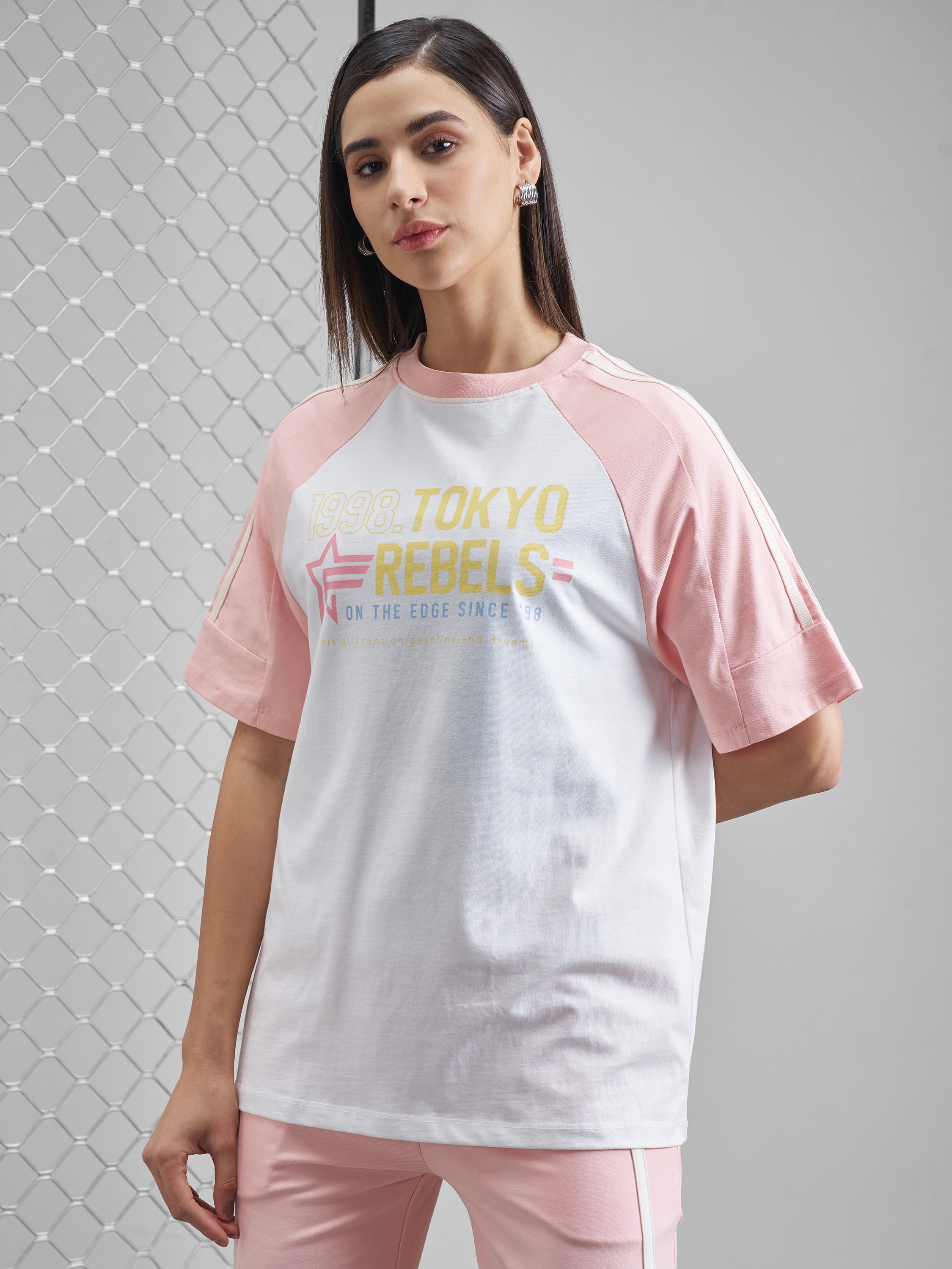 Street By Tokyo Talkies Women White Printed Round Neck Oversized Fit T-Shirt - White - Image 4