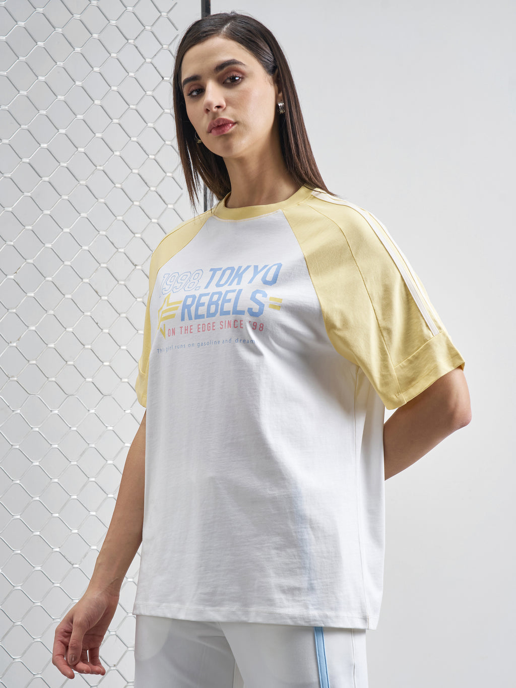 Street By Tokyo Talkies Women White Printed Round Neck Oversized Fit T-Shirt - White - Image 4
