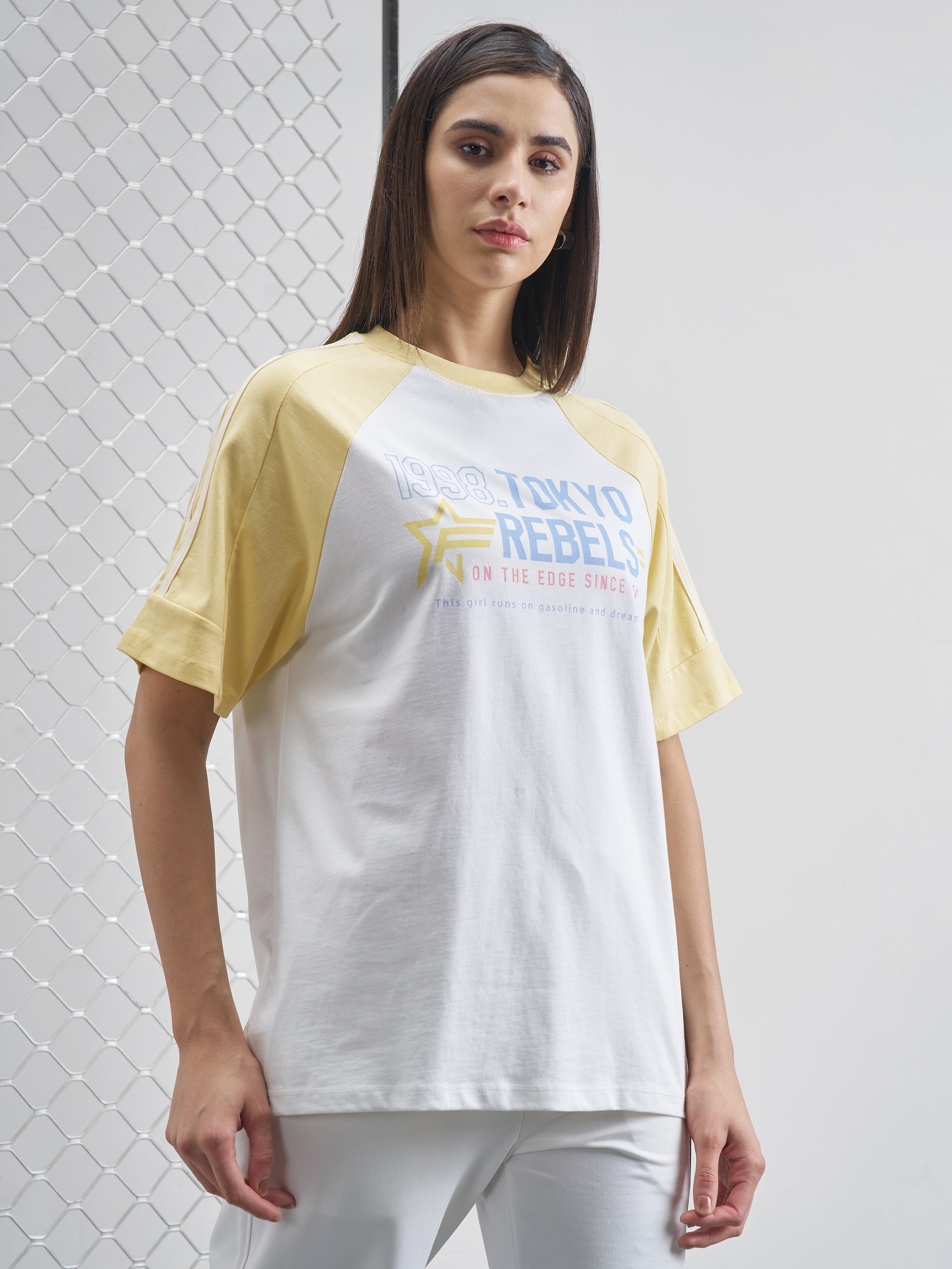 Street By Tokyo Talkies Women White Printed Round Neck Oversized Fit T-Shirt - White - Image 6