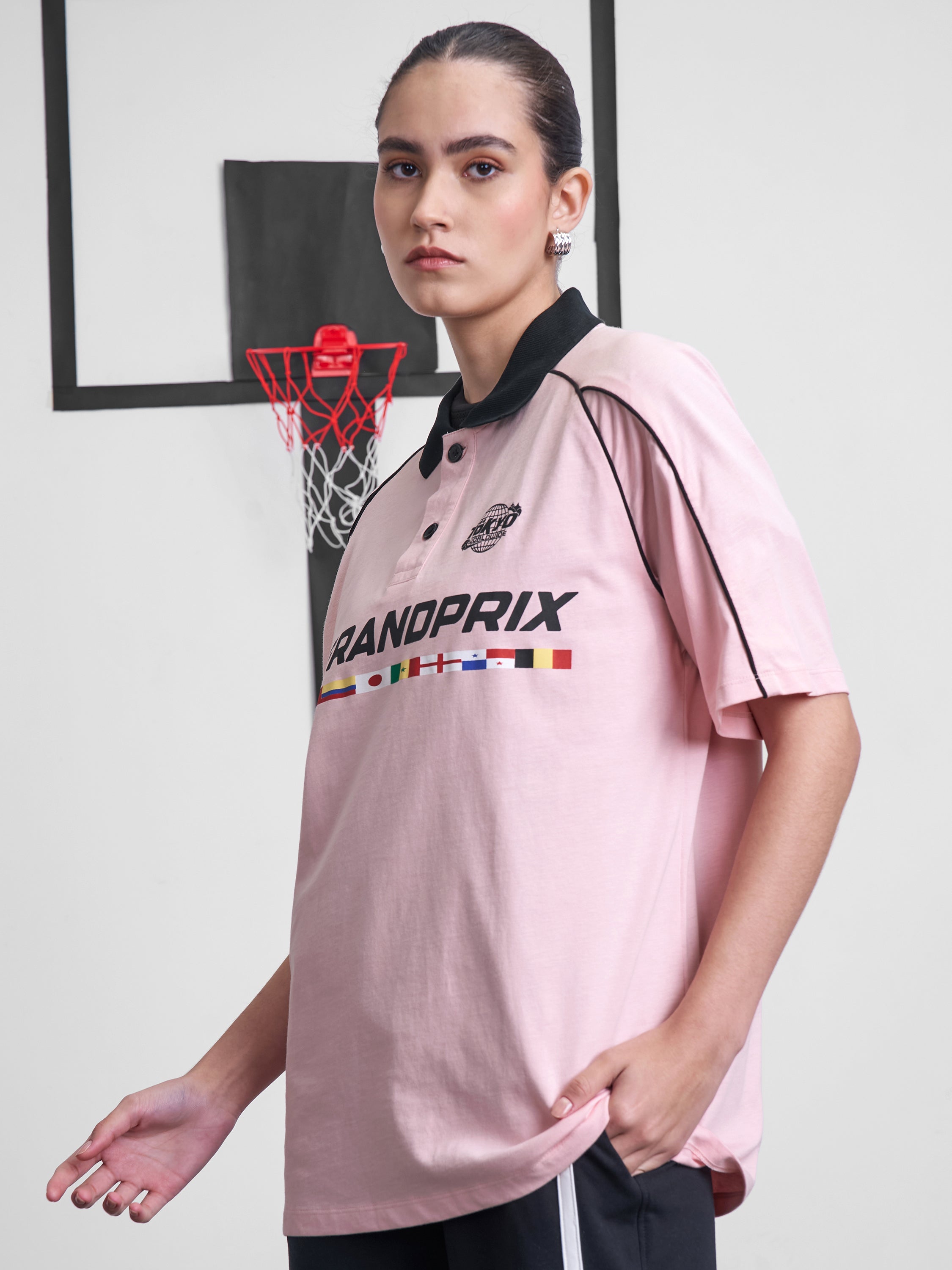 Street By Tokyo Talkies Women Pink Printed Round Neck Oversized Fit T-Shirt - Pink - Image 4