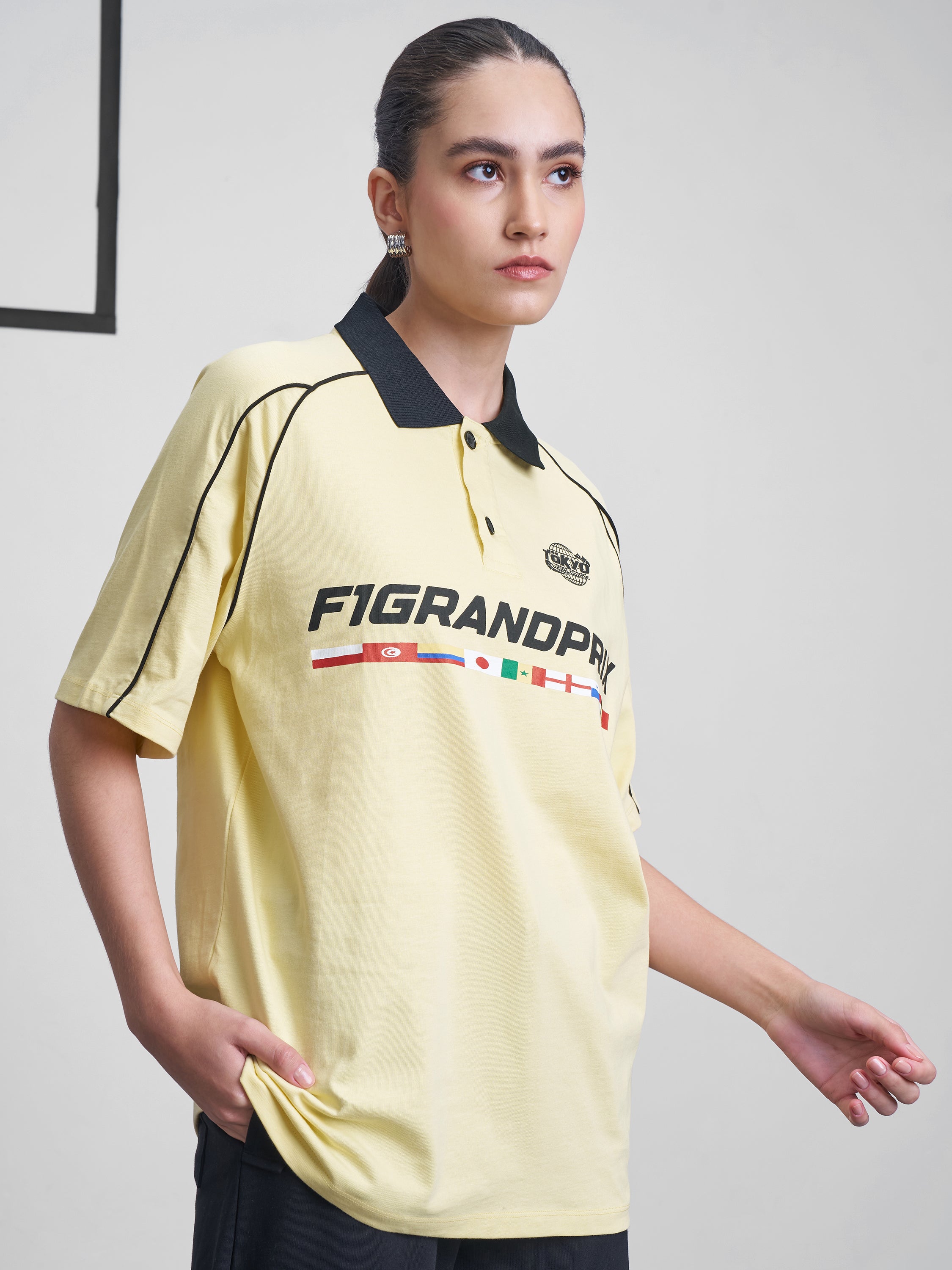 Street By Tokyo Talkies Women Yellow Printed Round Neck Oversized Fit T-Shirt - Yellow - Image 6