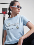 Street By Tokyo Talkies Women Blue Printed Round Neck T-Shirt - Blue - Image 1
