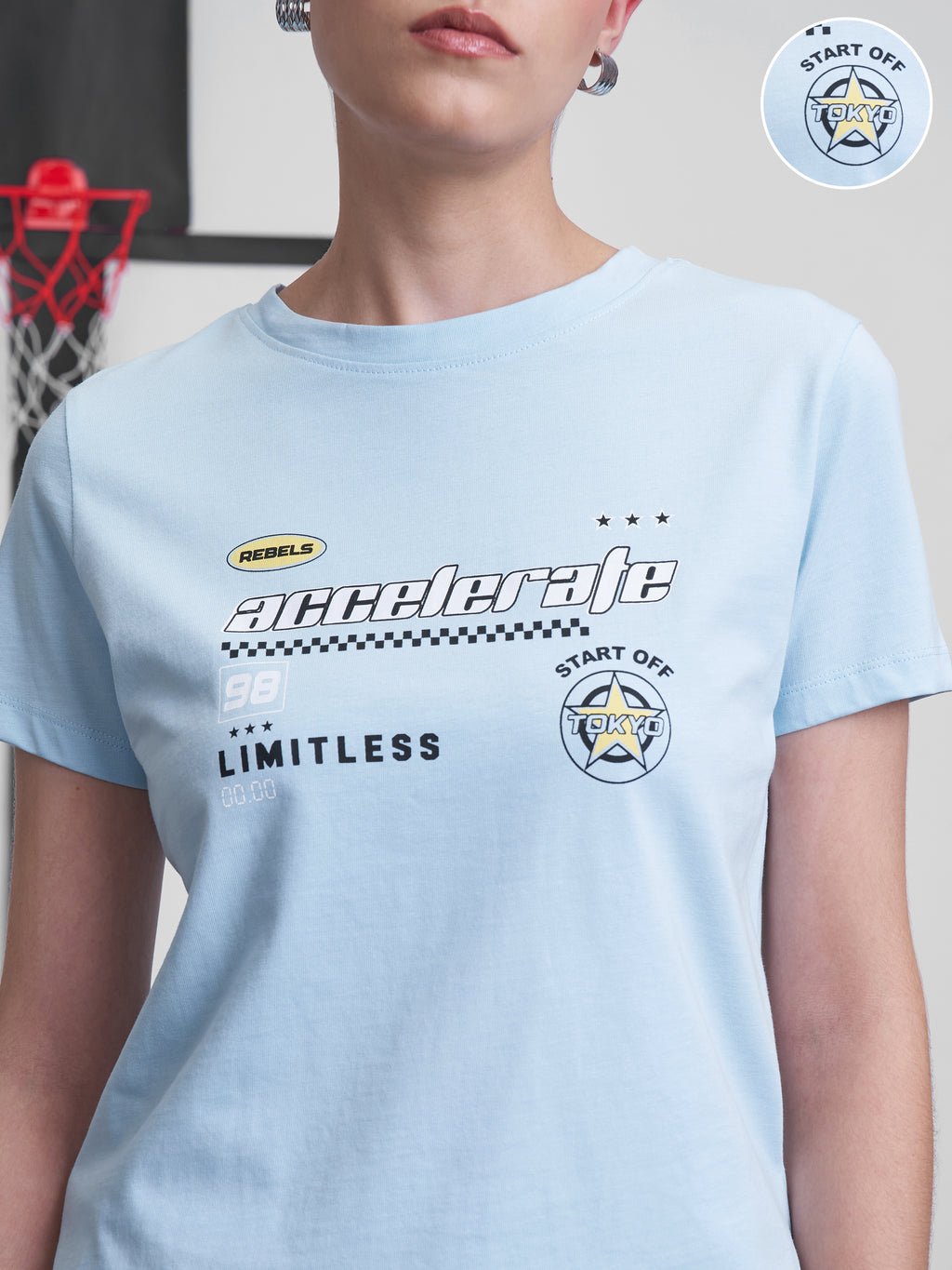 Street By Tokyo Talkies Women Blue Printed Round Neck T-Shirt - Blue - Image 5