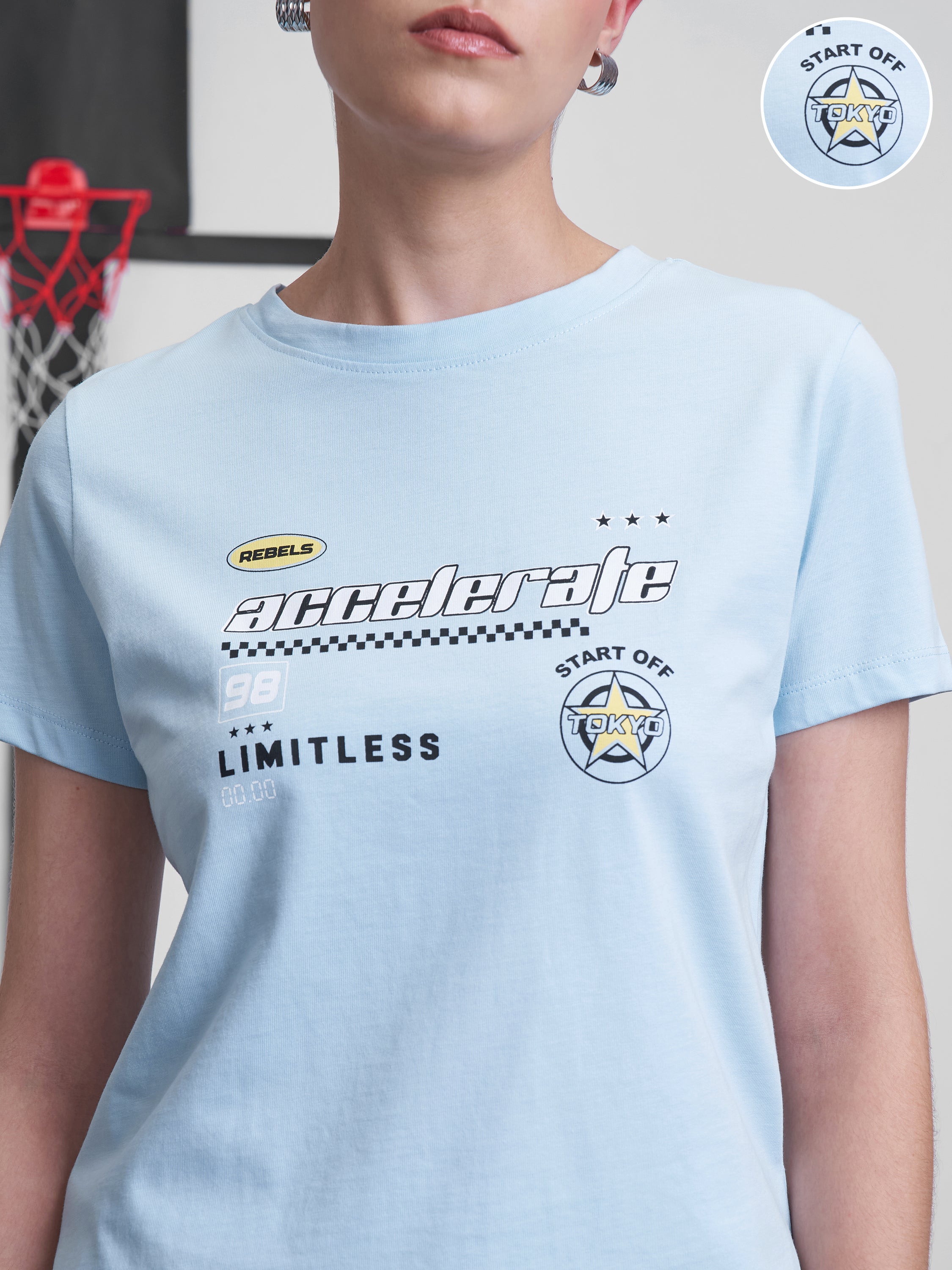 Street By Tokyo Talkies Women Blue Printed Round Neck T-Shirt - Blue - Image 5