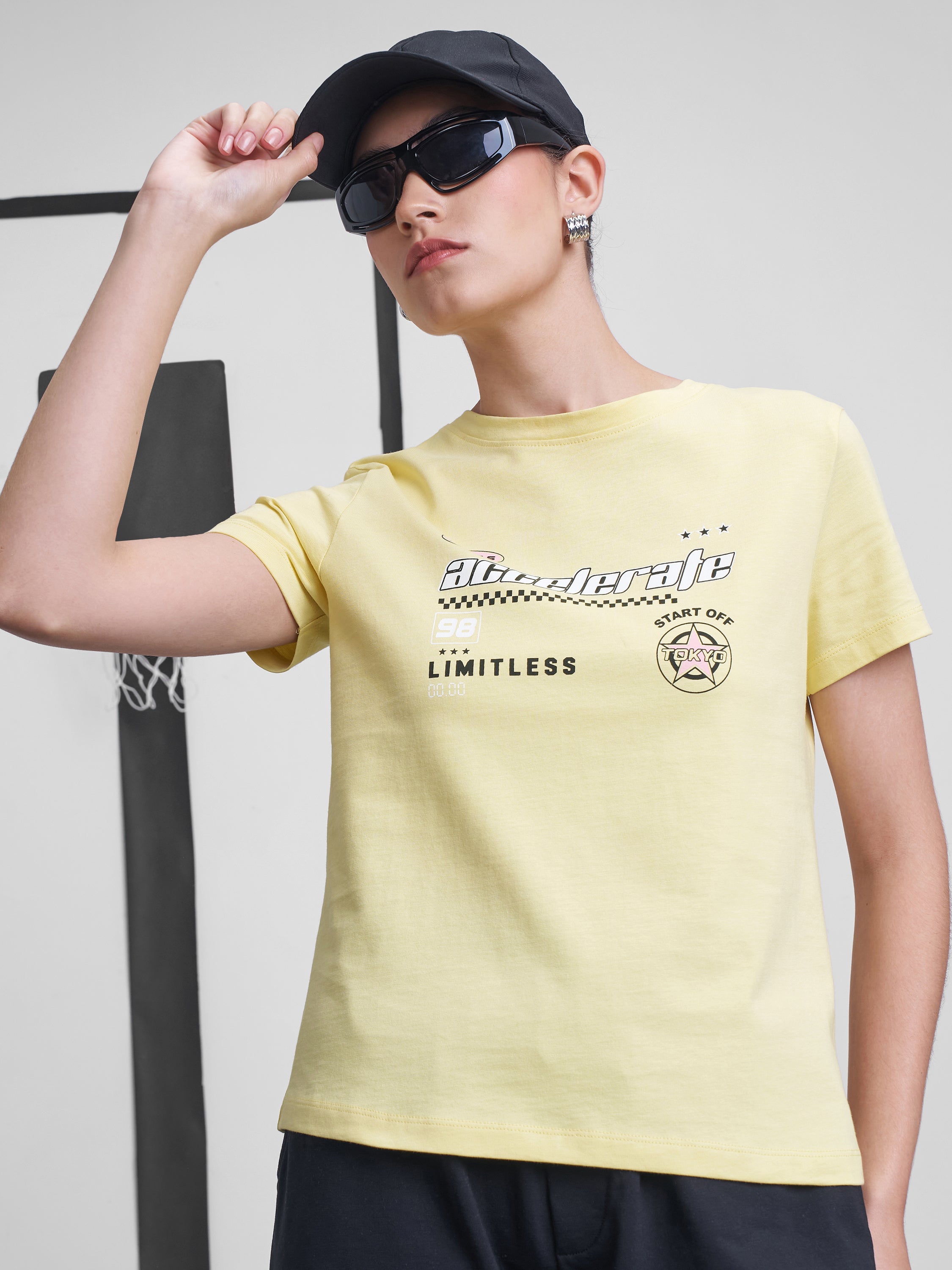 Street By Tokyo Talkies Women Yellow Printed Round Neck T-Shirt - Yellow - Image 1