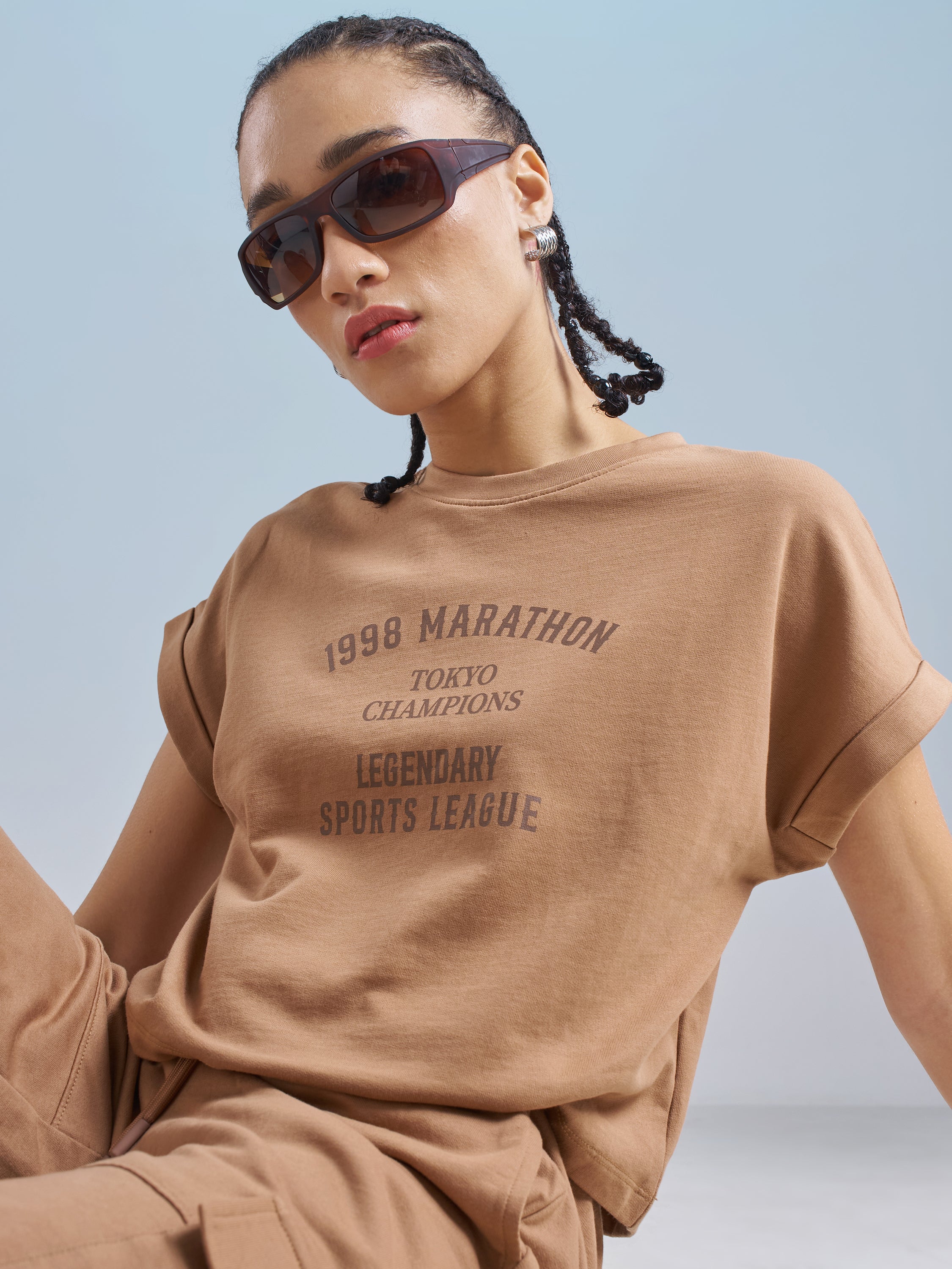Street By Tokyo Talkies Women Brown Printed Round Neck T-Shirt - Brown - Image 1