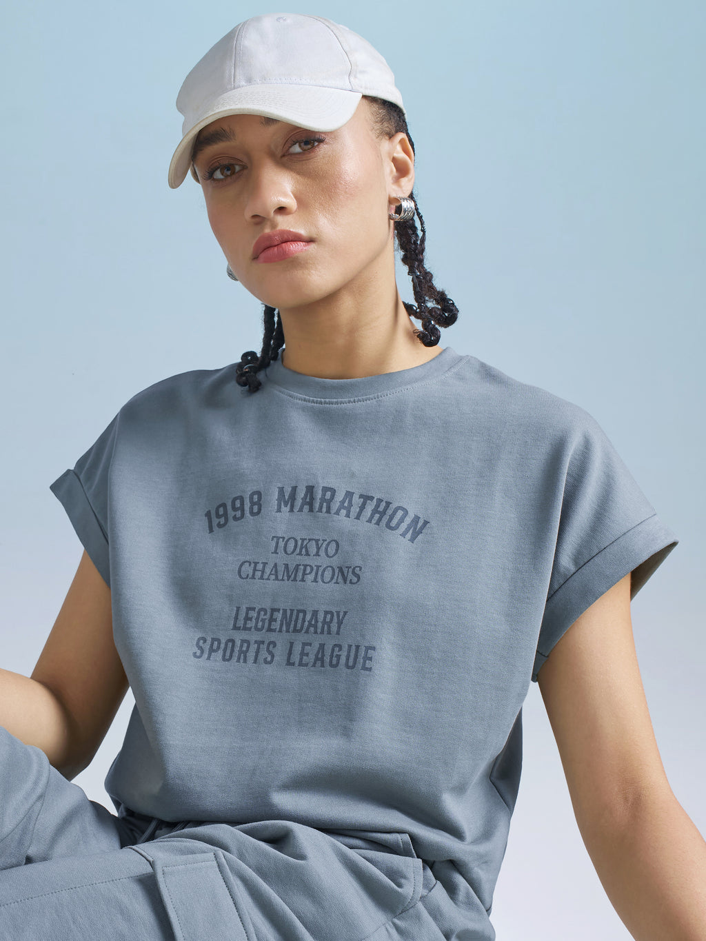 Street By Tokyo Talkies Women Blue Printed Round Neck T-Shirt - Blue - Image 1