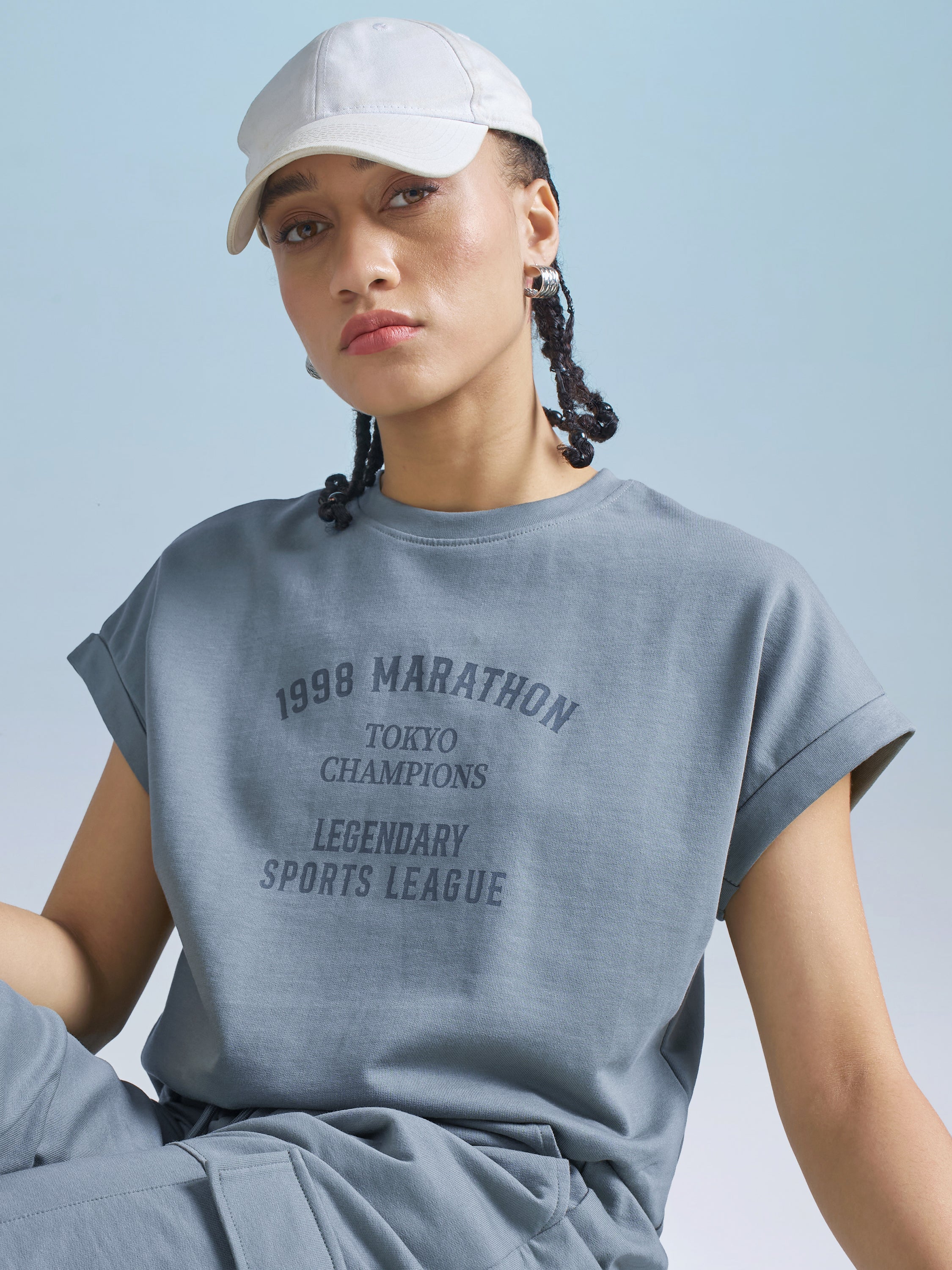 Street By Tokyo Talkies Women Blue Printed Round Neck T-Shirt - Blue - Image 1