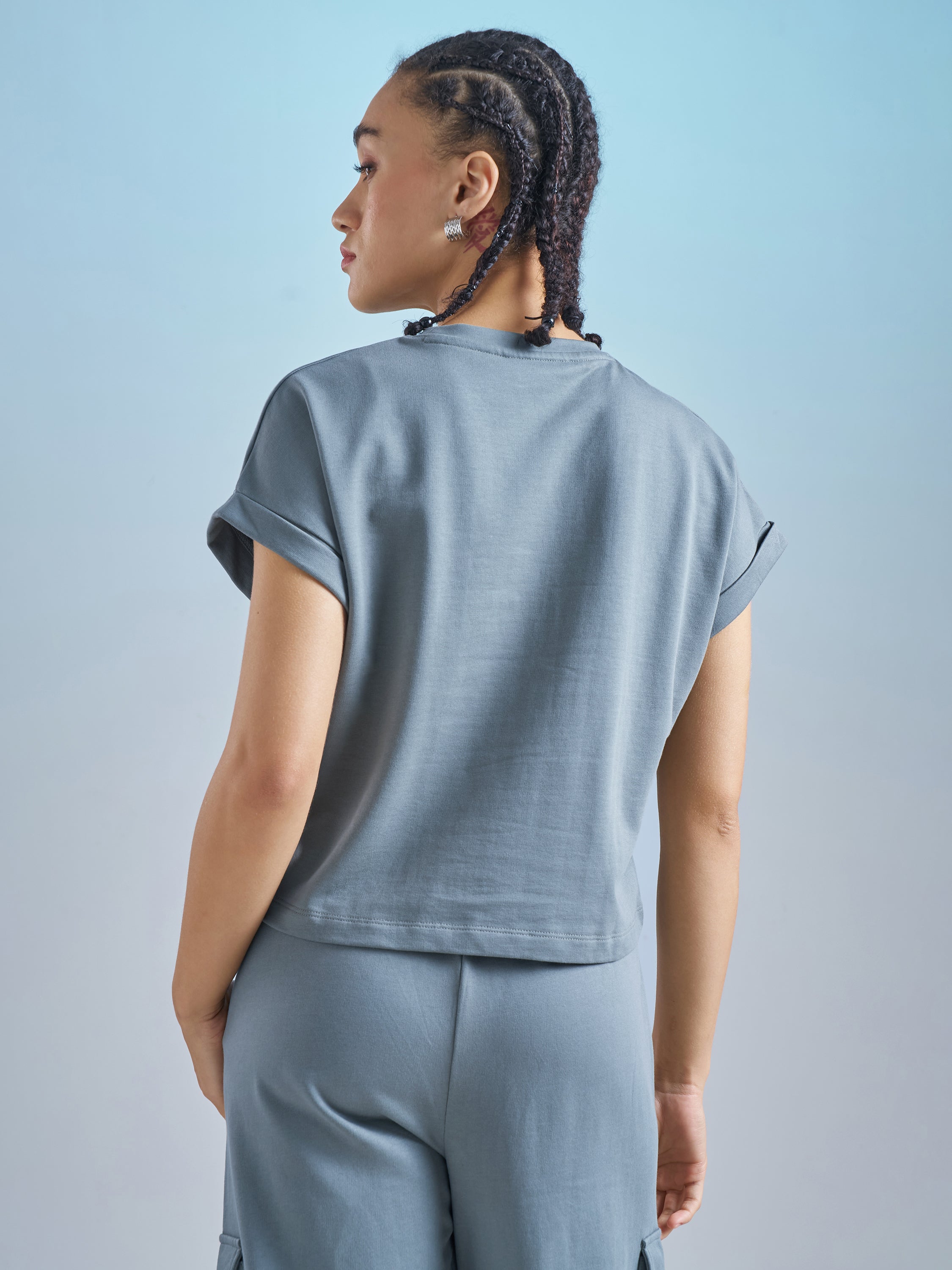 Street By Tokyo Talkies Women Blue Printed Round Neck T-Shirt - Blue - Image 3