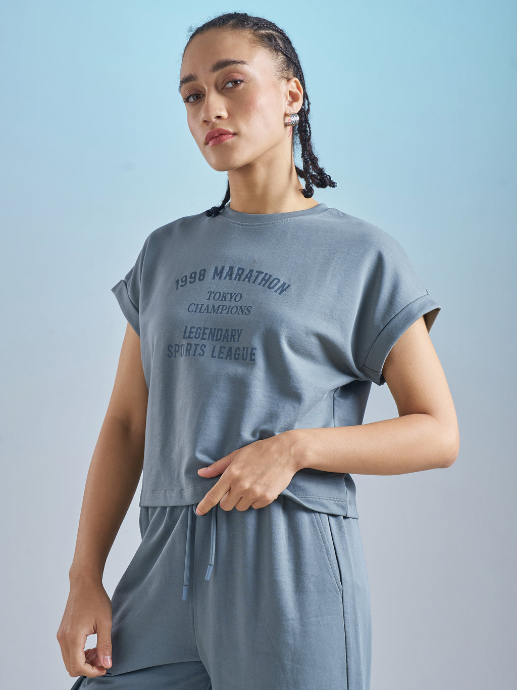 Street By Tokyo Talkies Women Blue Printed Round Neck T-Shirt - Blue - Image 4