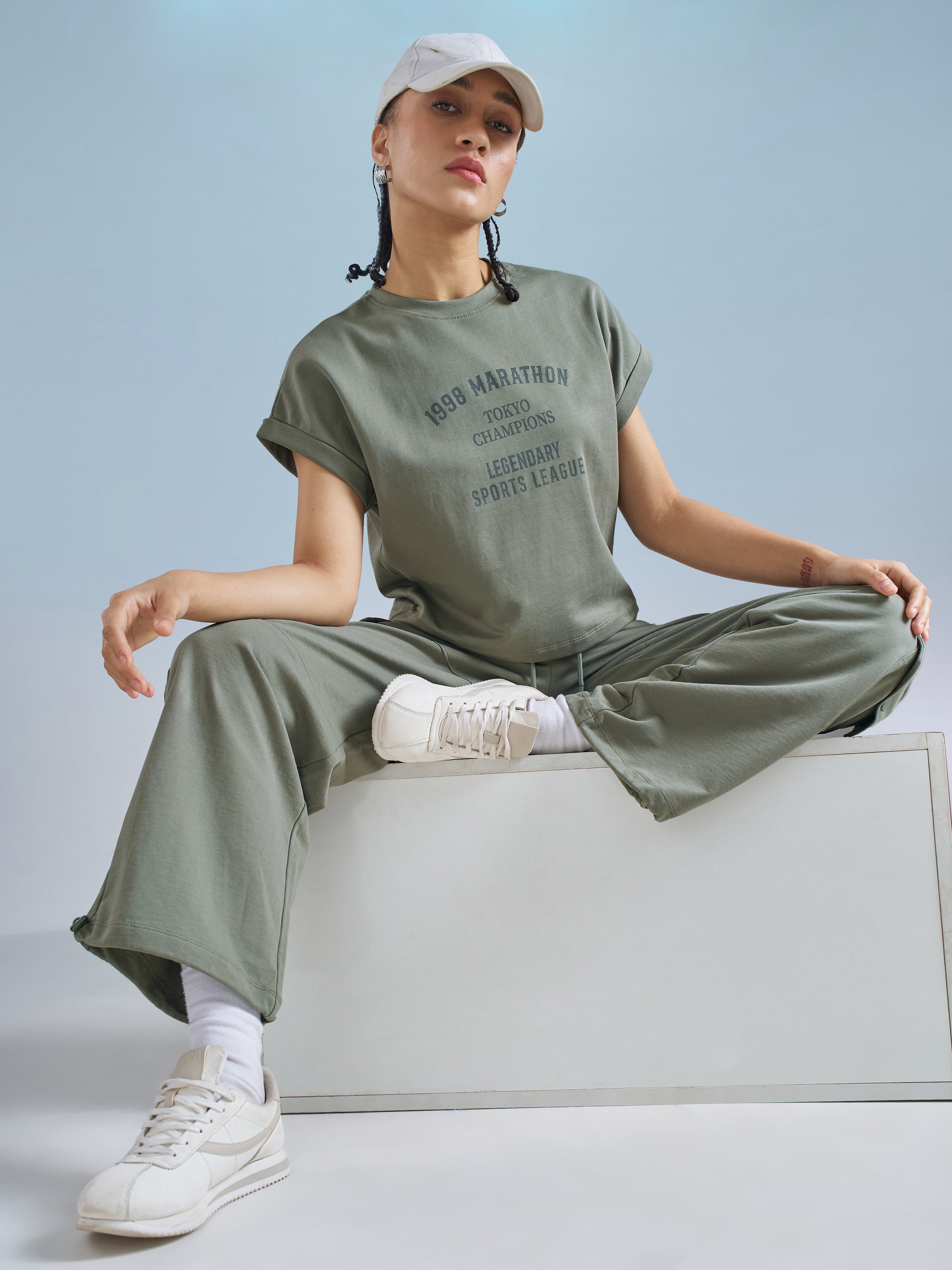 Street By Tokyo Talkies Women Olive Printed Round Neck T-Shirt - Olive - Image 2