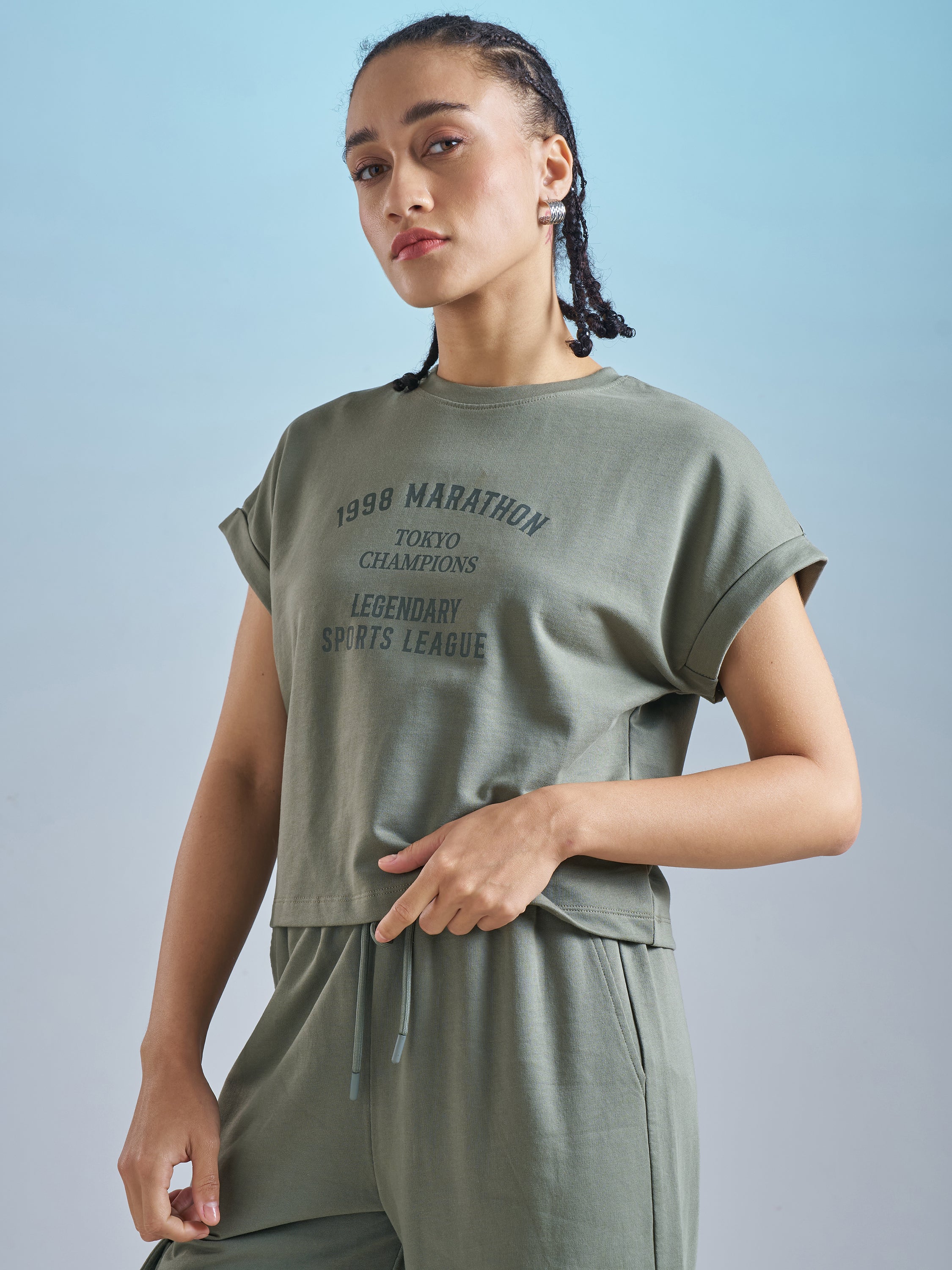 Street By Tokyo Talkies Women Olive Printed Round Neck T-Shirt - Olive - Image 4