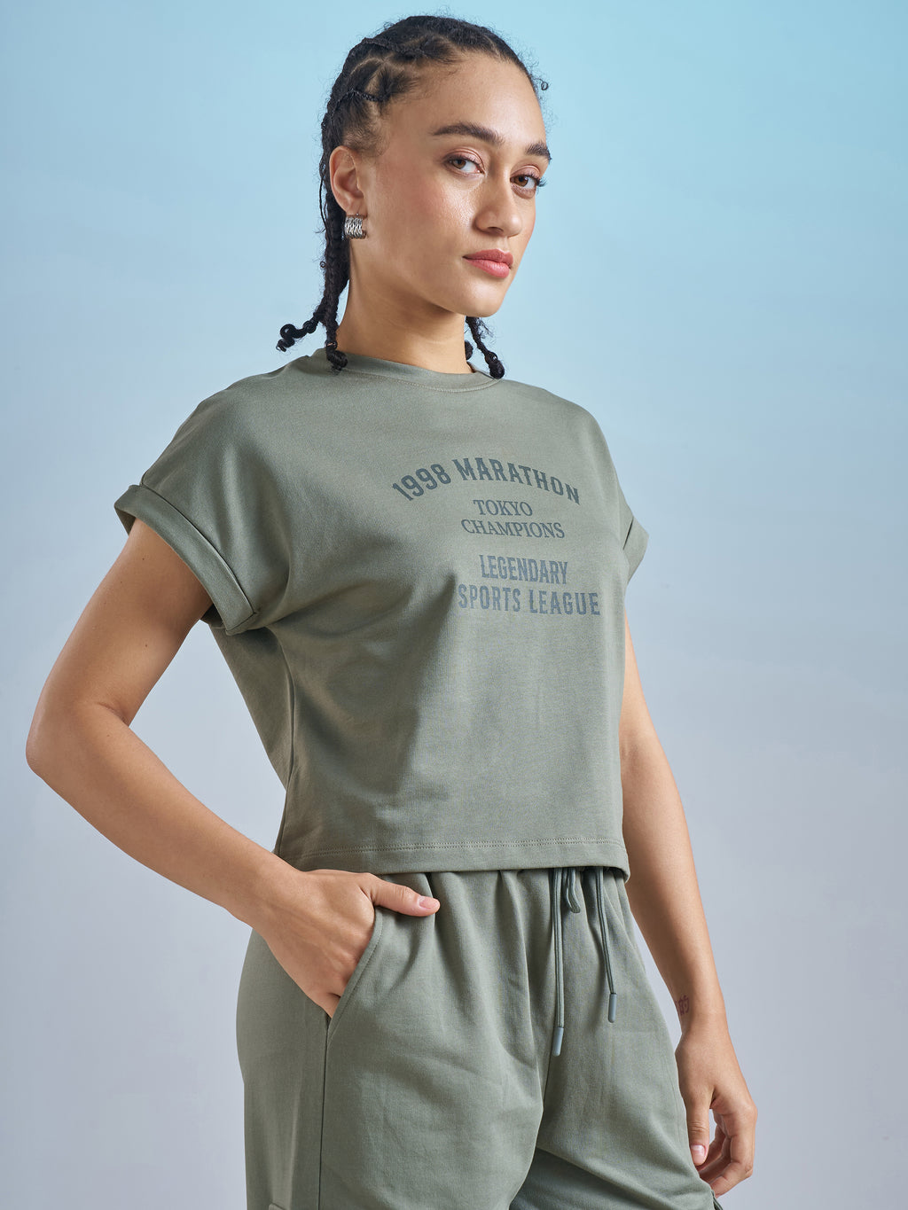 Street By Tokyo Talkies Women Olive Printed Round Neck T-Shirt - Olive - Image 6
