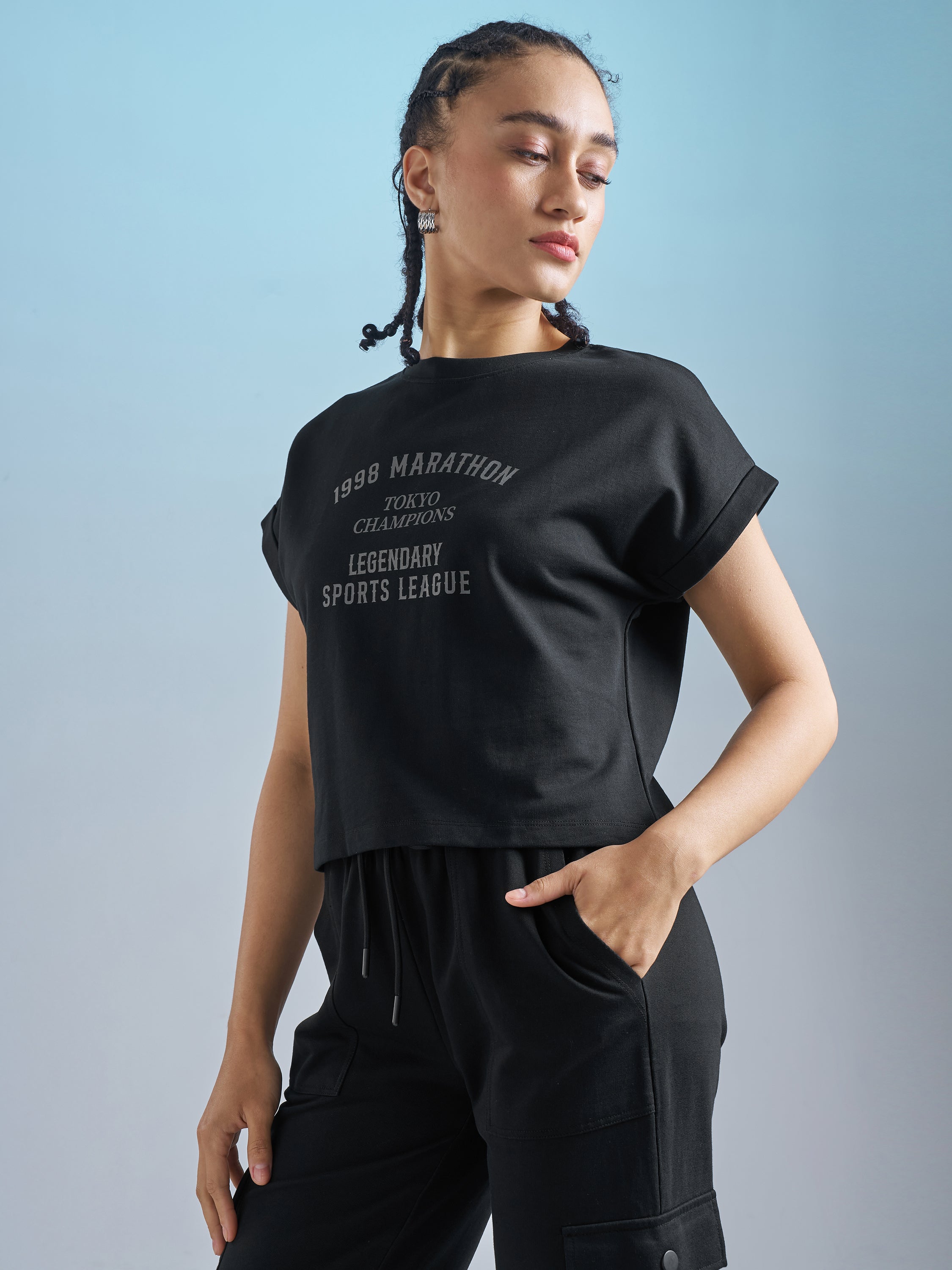 Street By Tokyo Talkies Women Black Printed Round Neck T-Shirt - Black - Image 4