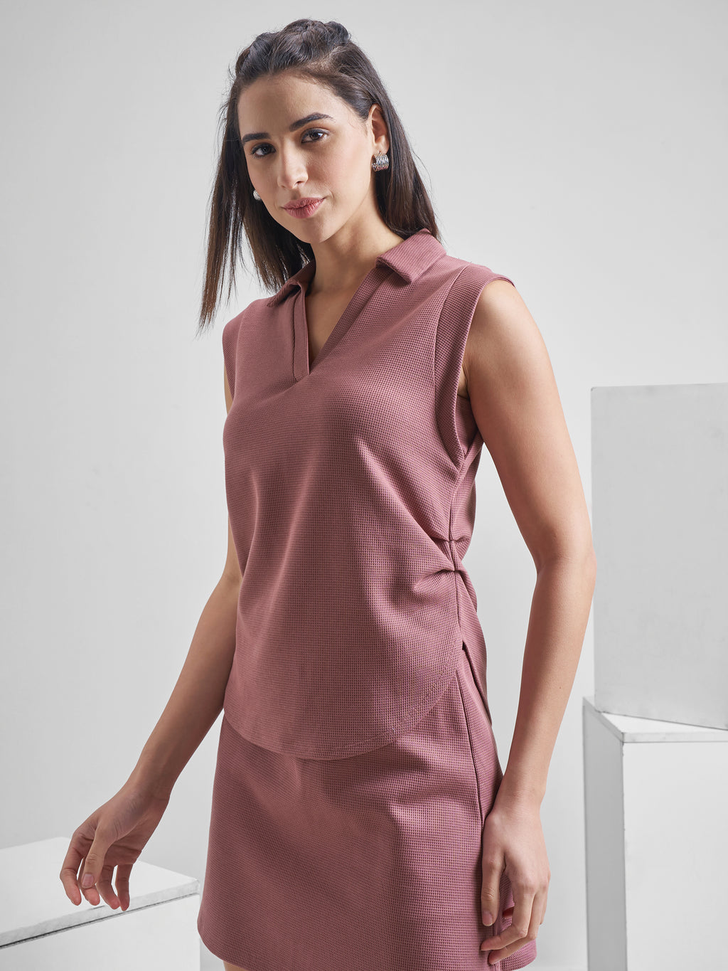 Street By Tokyo Talkies Women Purple Solid Polo Collar Oversized Fit T-Shirt - Purple - Image 4