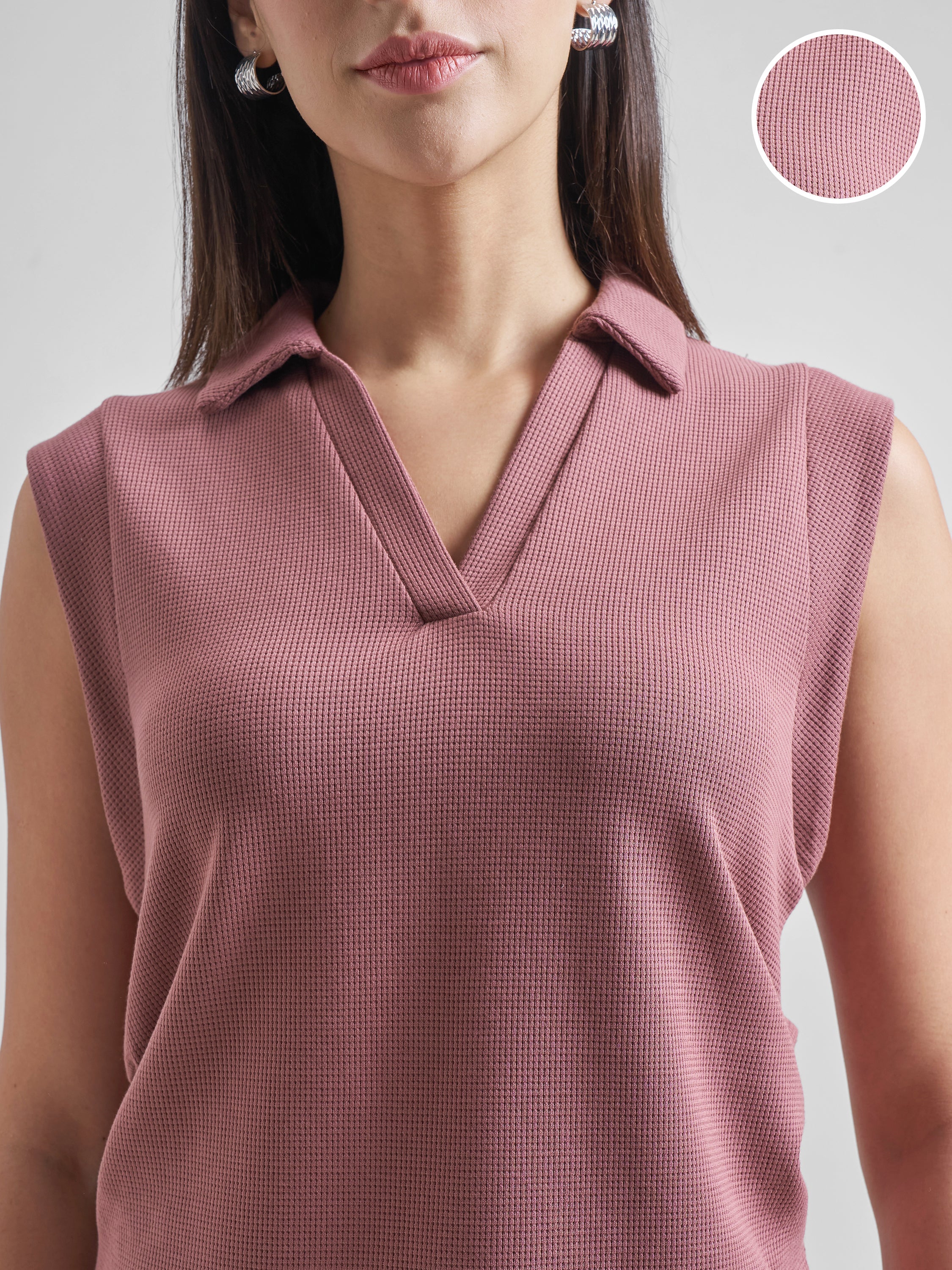 Street By Tokyo Talkies Women Purple Solid Polo Collar Oversized Fit T-Shirt - Purple - Image 5