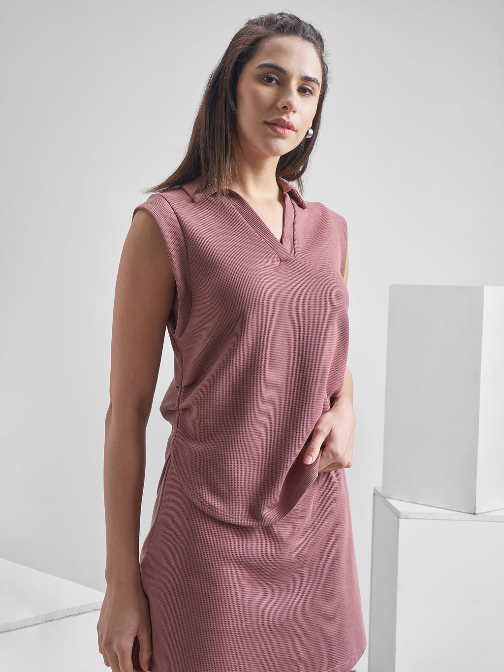 Street By Tokyo Talkies Women Purple Solid Polo Collar Oversized Fit T-Shirt - Purple - Image 6