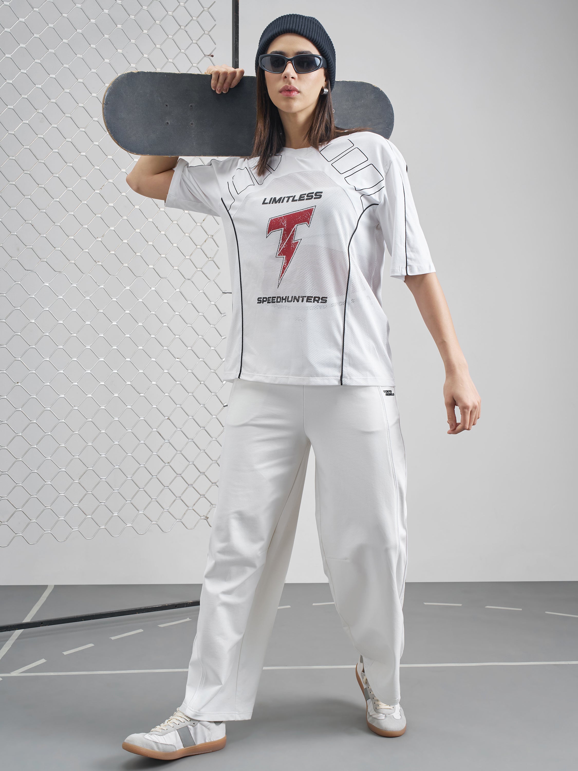 Street By Tokyo Talkies Women White Printed Round Neck Oversized Fit T-Shirt - White - Image 2