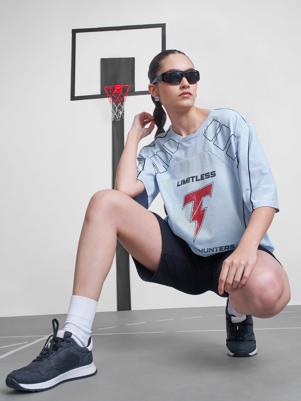 Street By Tokyo Talkies Women Blue Printed Round Neck Oversized Fit T-Shirt - Blue - Image 2