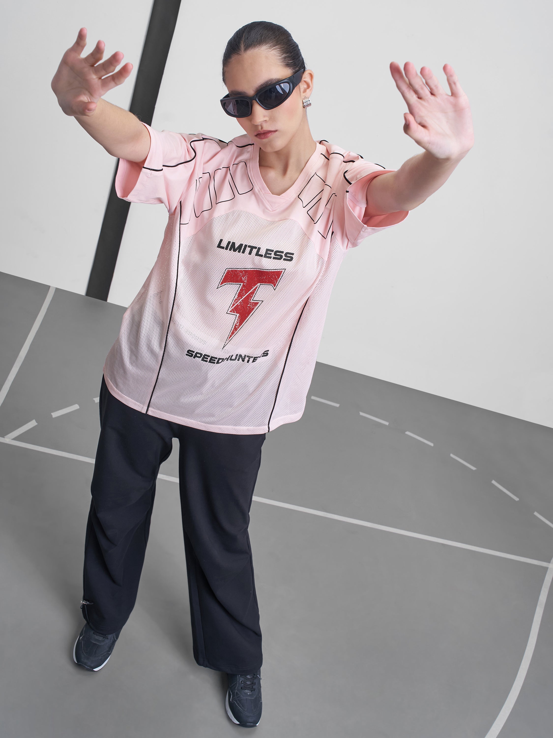 Street By Tokyo Talkies Women Pink Printed Round Neck Oversized Fit T-Shirt - Pink - Image 2