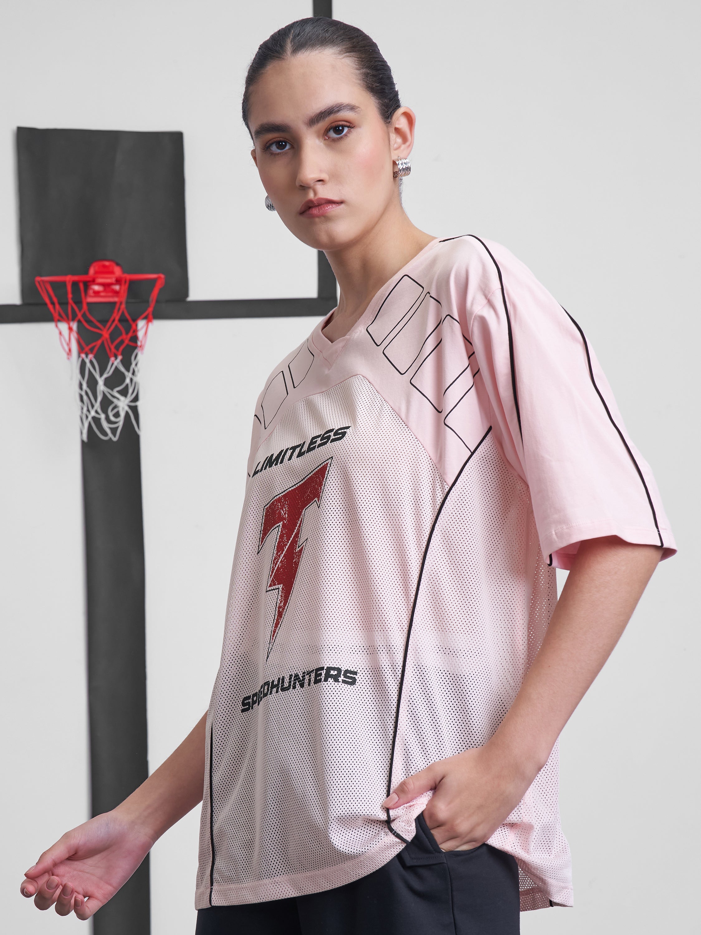 Street By Tokyo Talkies Women Pink Printed Round Neck Oversized Fit T-Shirt - Pink - Image 4