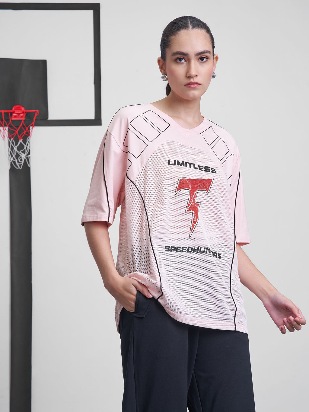 Street By Tokyo Talkies Women Pink Printed Round Neck Oversized Fit T-Shirt - Pink - Image 6