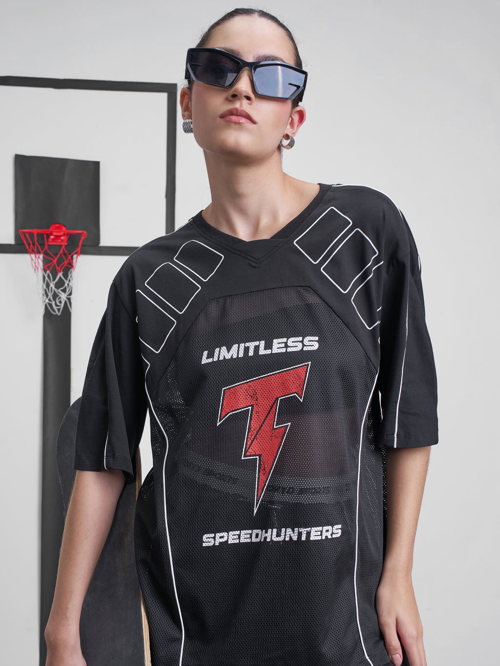 Street By Tokyo Talkies Women Black Printed Round Neck Oversized Fit T-Shirt - Black - Image 1