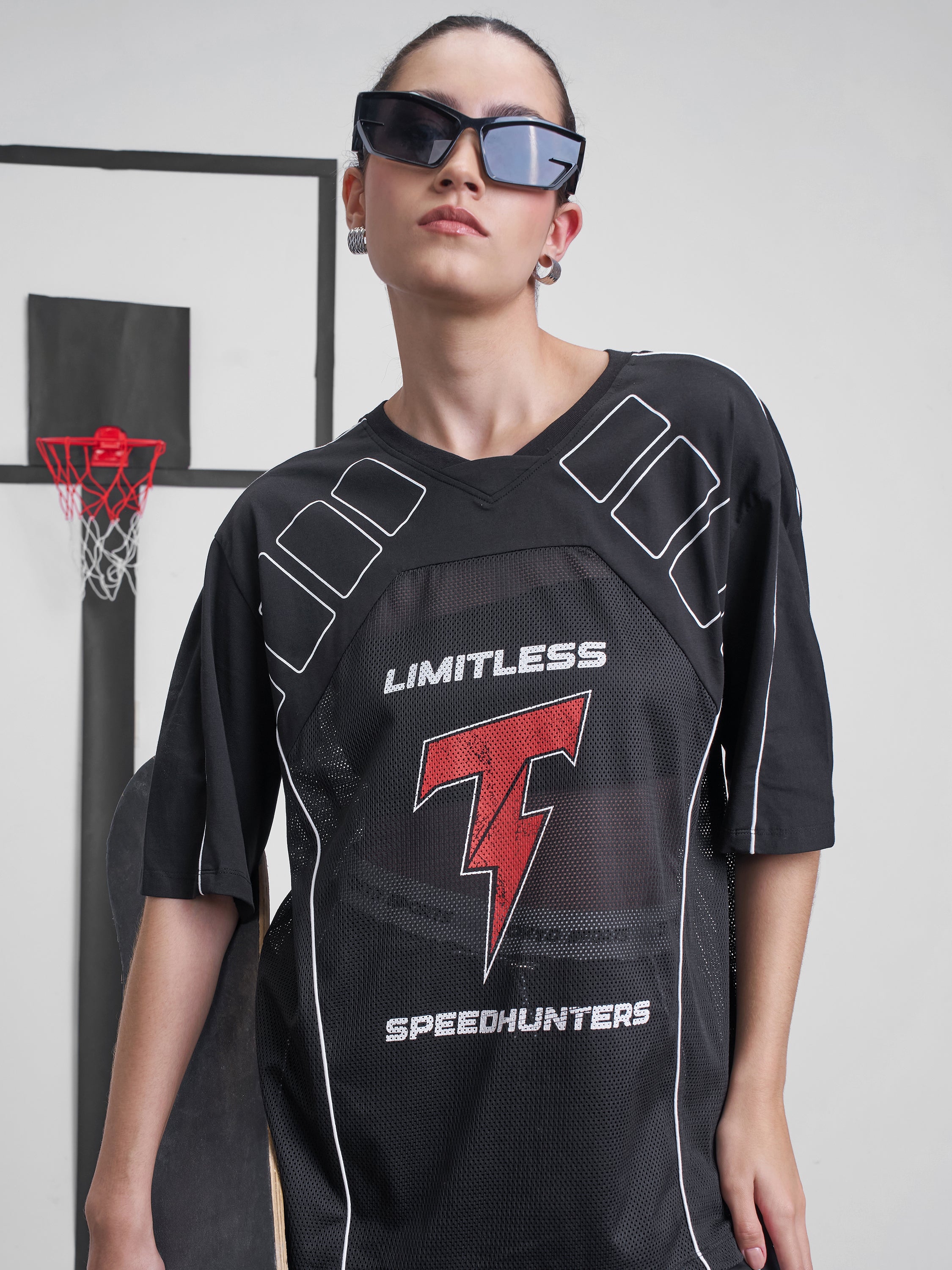 Street By Tokyo Talkies Women Black Printed Round Neck Oversized Fit T-Shirt - Black - Image 1