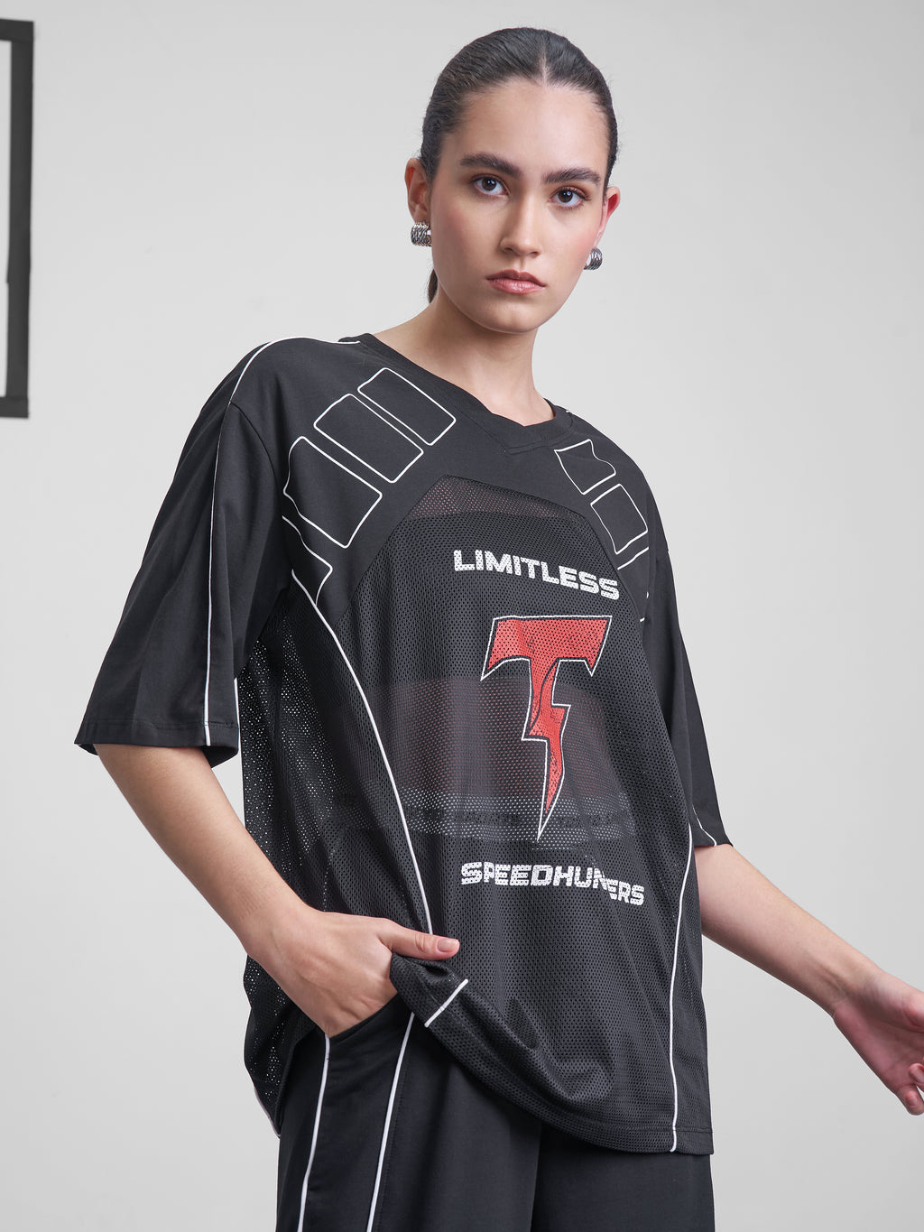 Street By Tokyo Talkies Women Black Printed Round Neck Oversized Fit T-Shirt - Black - Image 6