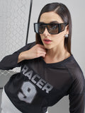 Street By Tokyo Talkies Women Black Printed V-Neck T-Shirt - Black - Image 1