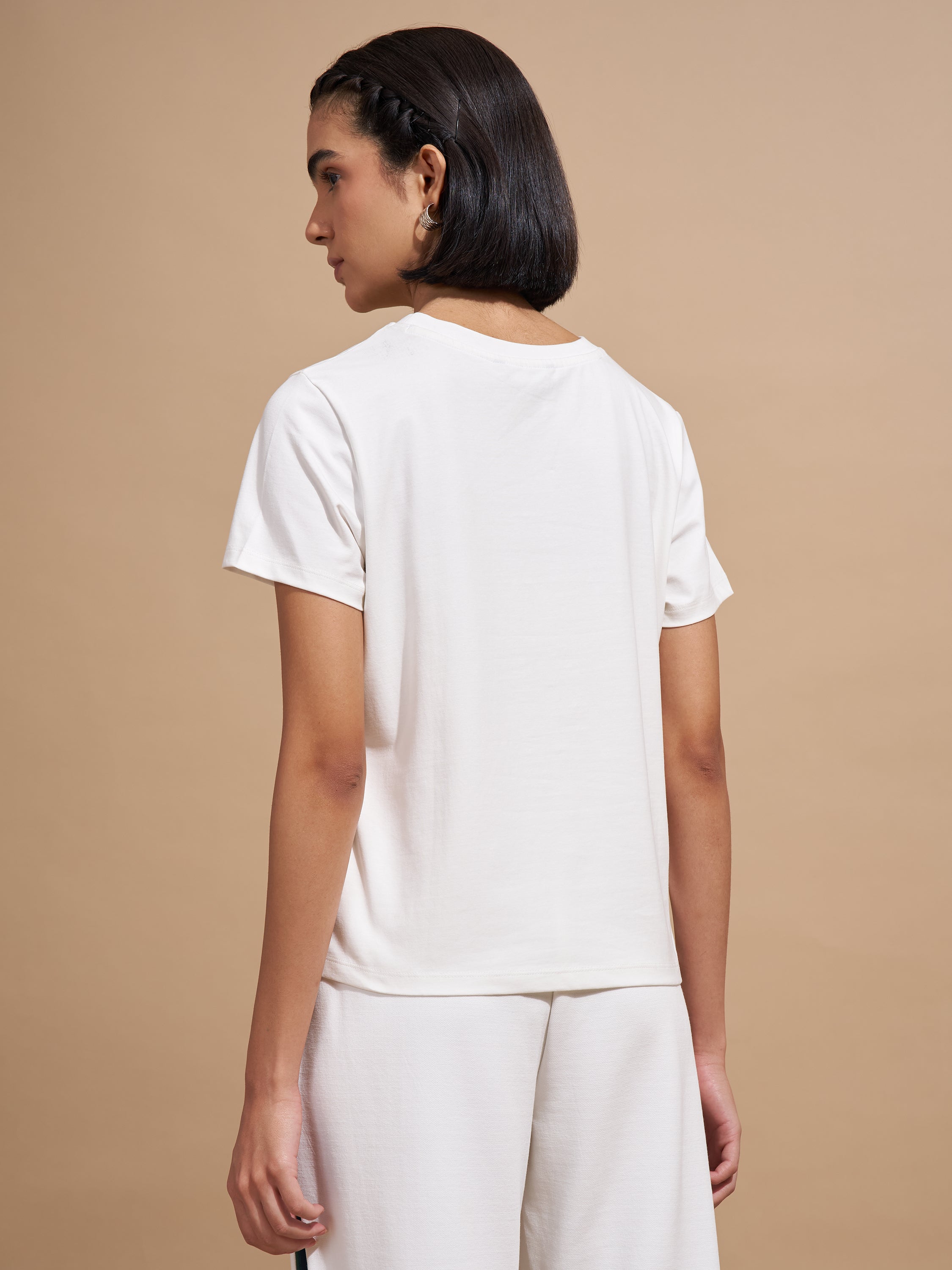 Tokyo Talkies Women White Printed Round Neck T-Shirts