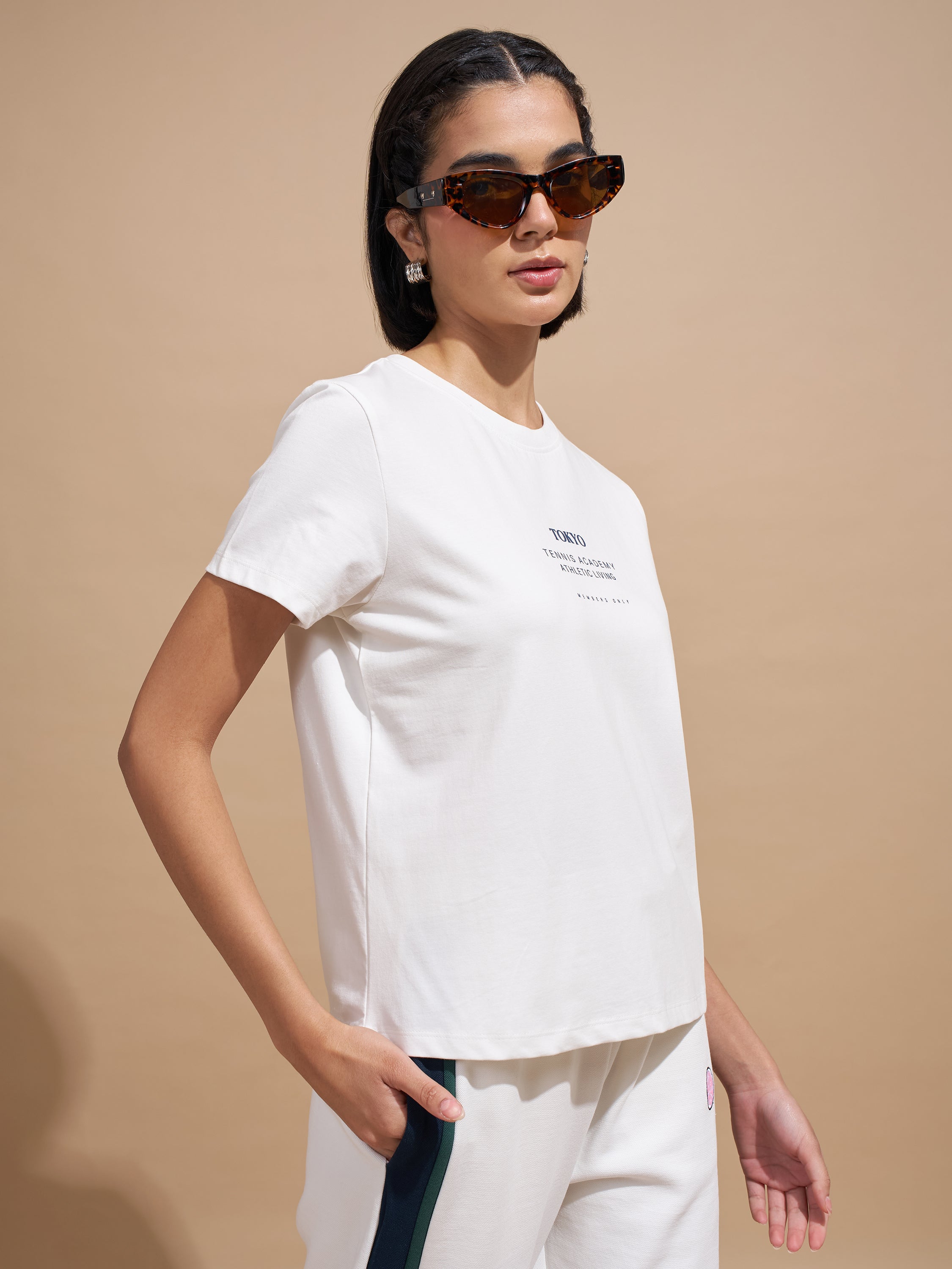 Tokyo Talkies Women White Printed Round Neck T-Shirts