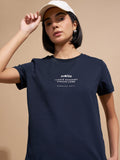 Tokyo Talkies Women Navy Blue Printed Round Neck T-Shirts