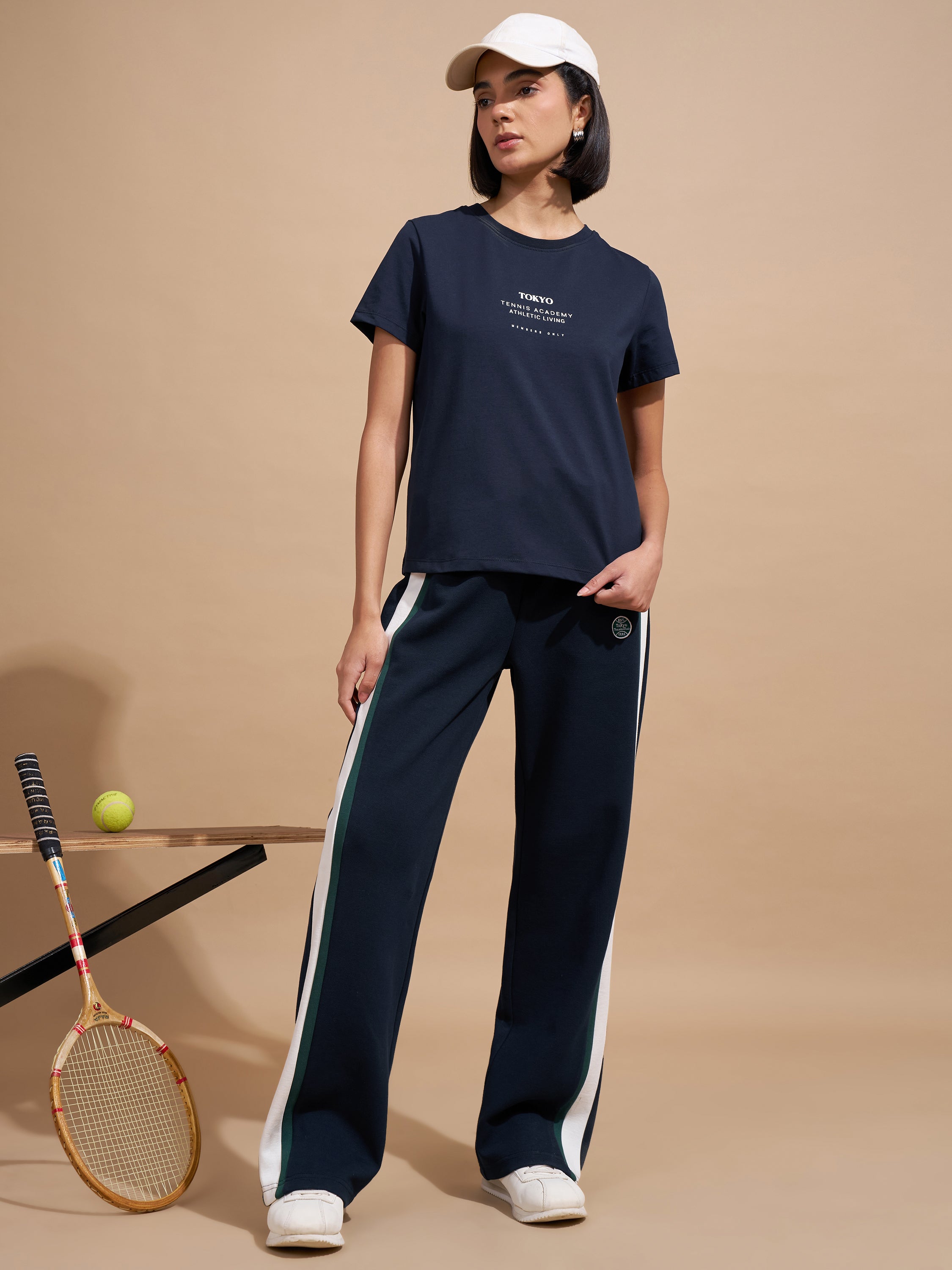 Tokyo Talkies Women Navy Blue Printed Round Neck T-Shirts