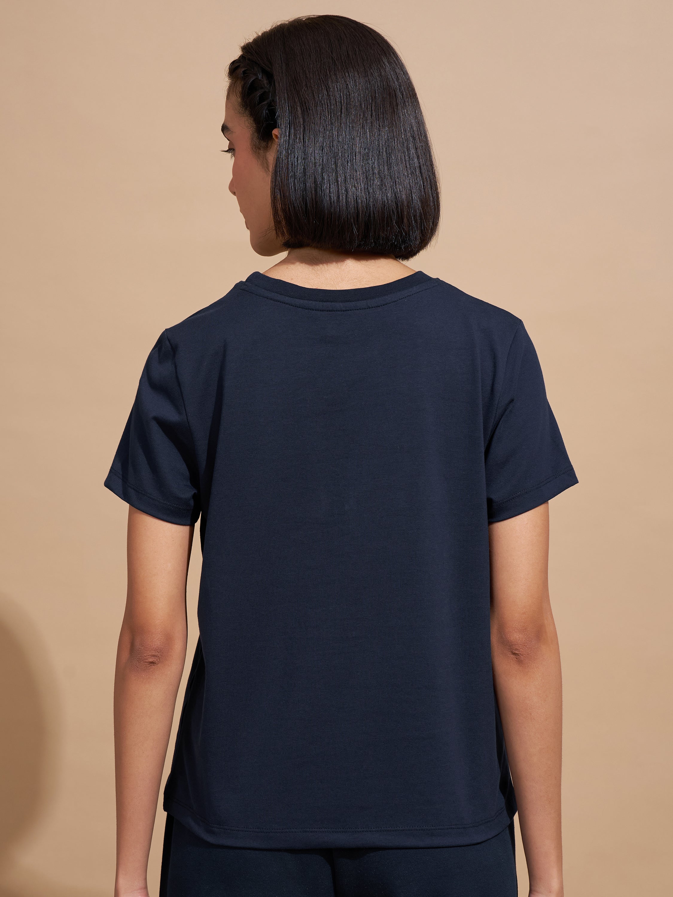 Tokyo Talkies Women Navy Blue Printed Round Neck T-Shirts