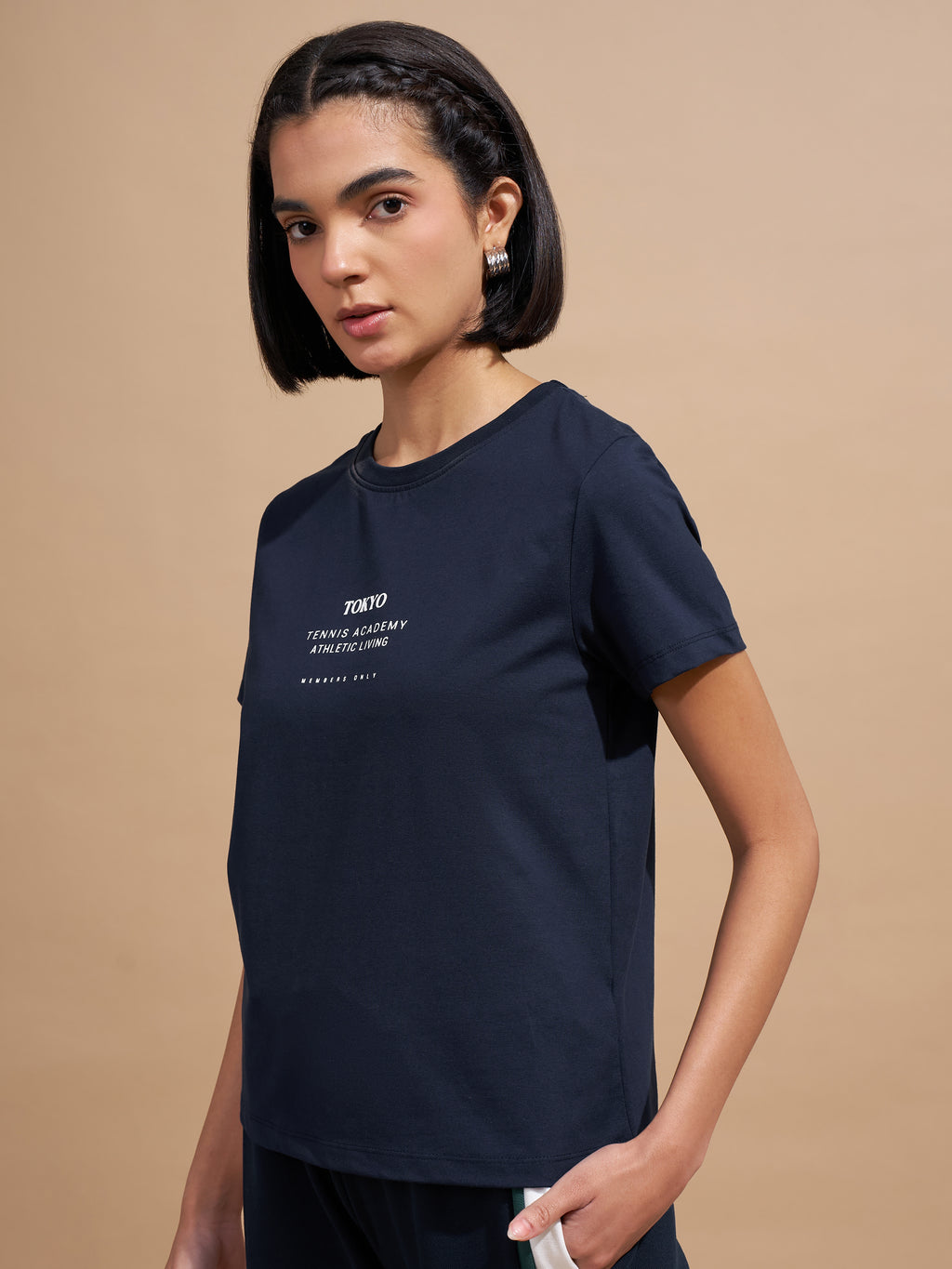 Tokyo Talkies Women Navy Blue Printed Round Neck T-Shirts