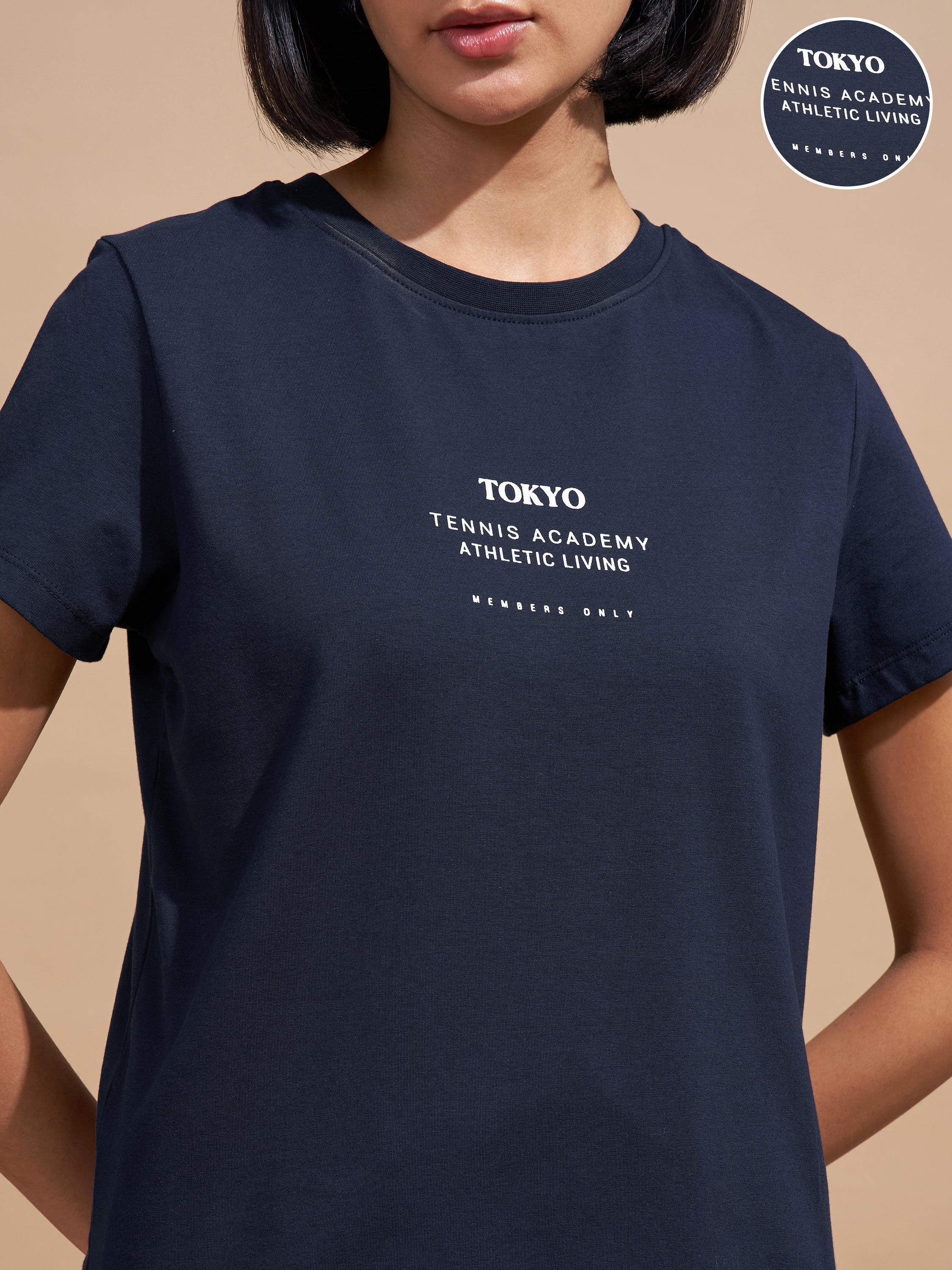Tokyo Talkies Women Navy Blue Printed Round Neck T-Shirts