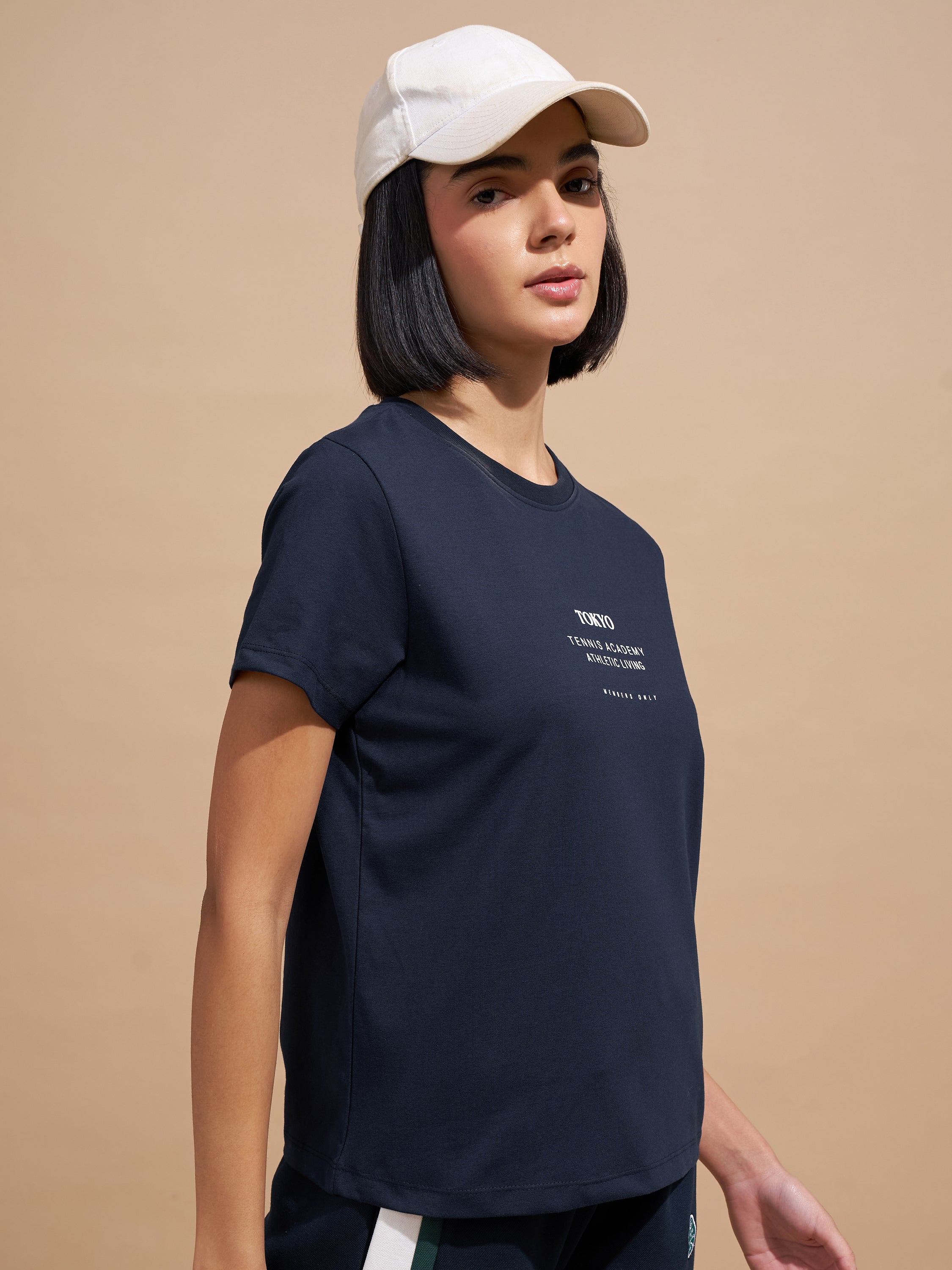 Tokyo Talkies Women Navy Blue Printed Round Neck T-Shirts