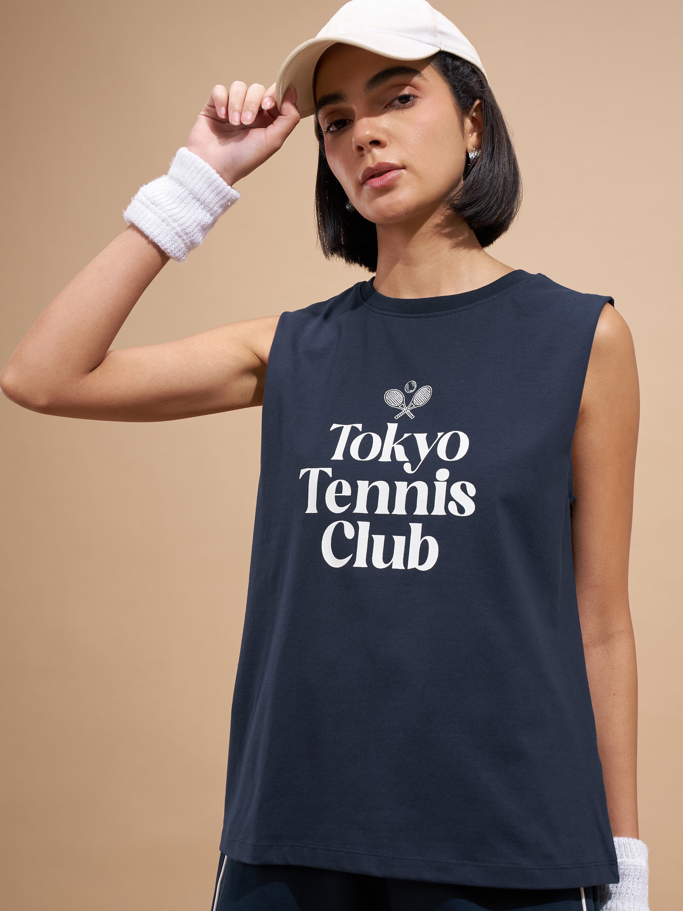 Tokyo Talkies Women Navy Blue Printed Round Neck T-Shirts