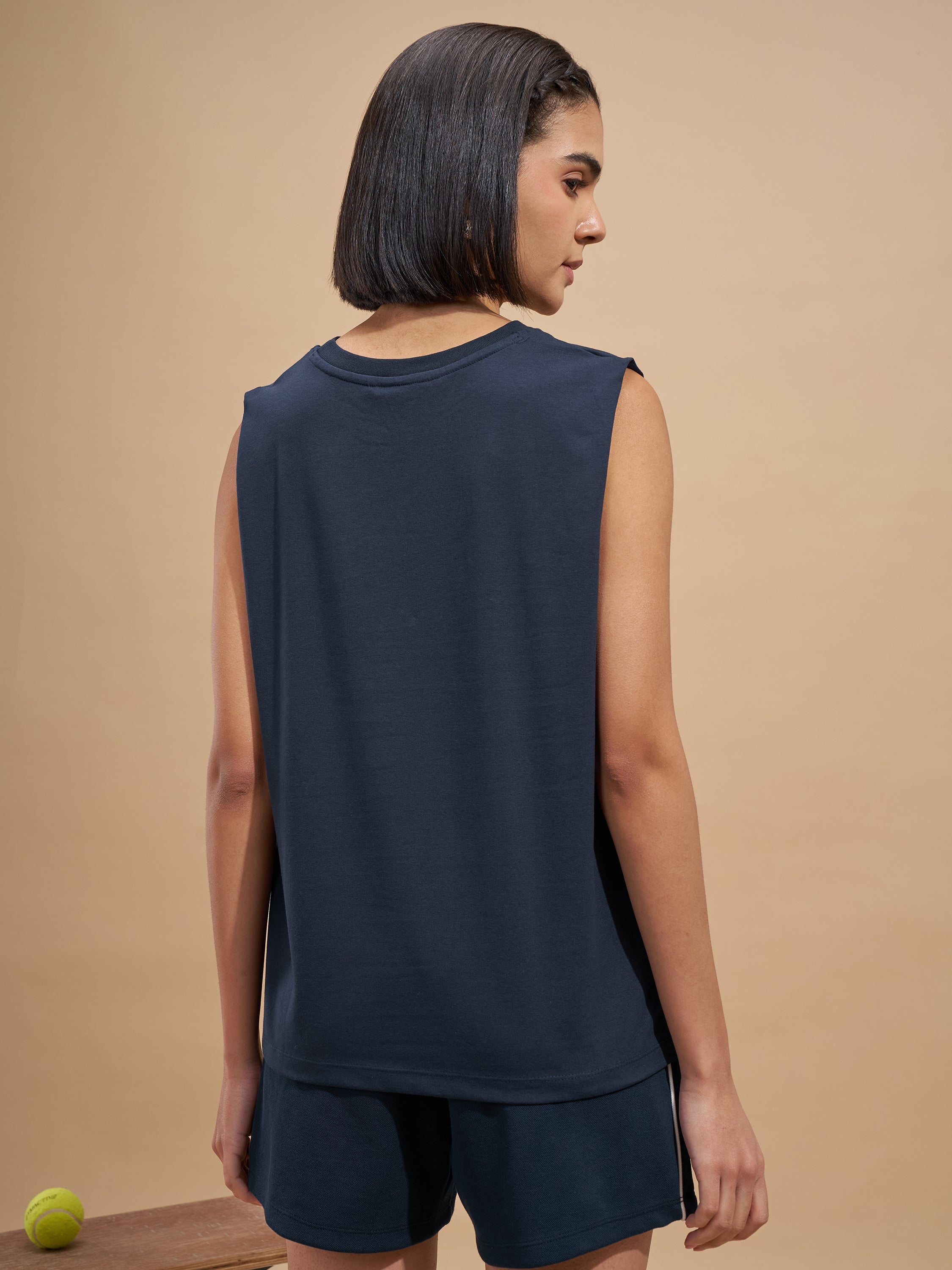 Tokyo Talkies Women Navy Blue Printed Round Neck T-Shirts