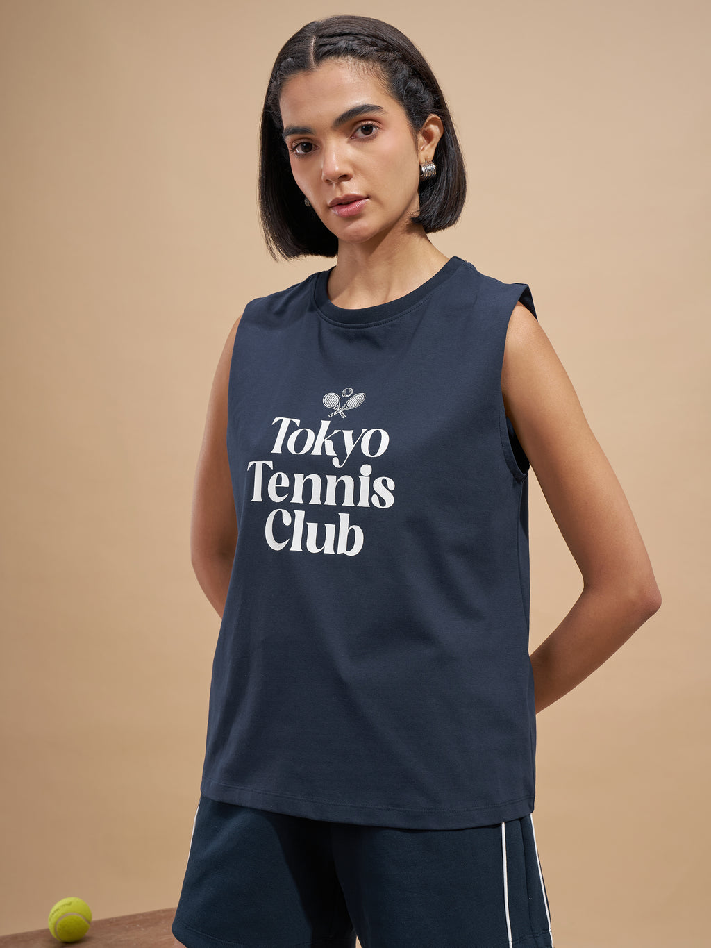 Tokyo Talkies Women Navy Blue Printed Round Neck T-Shirts