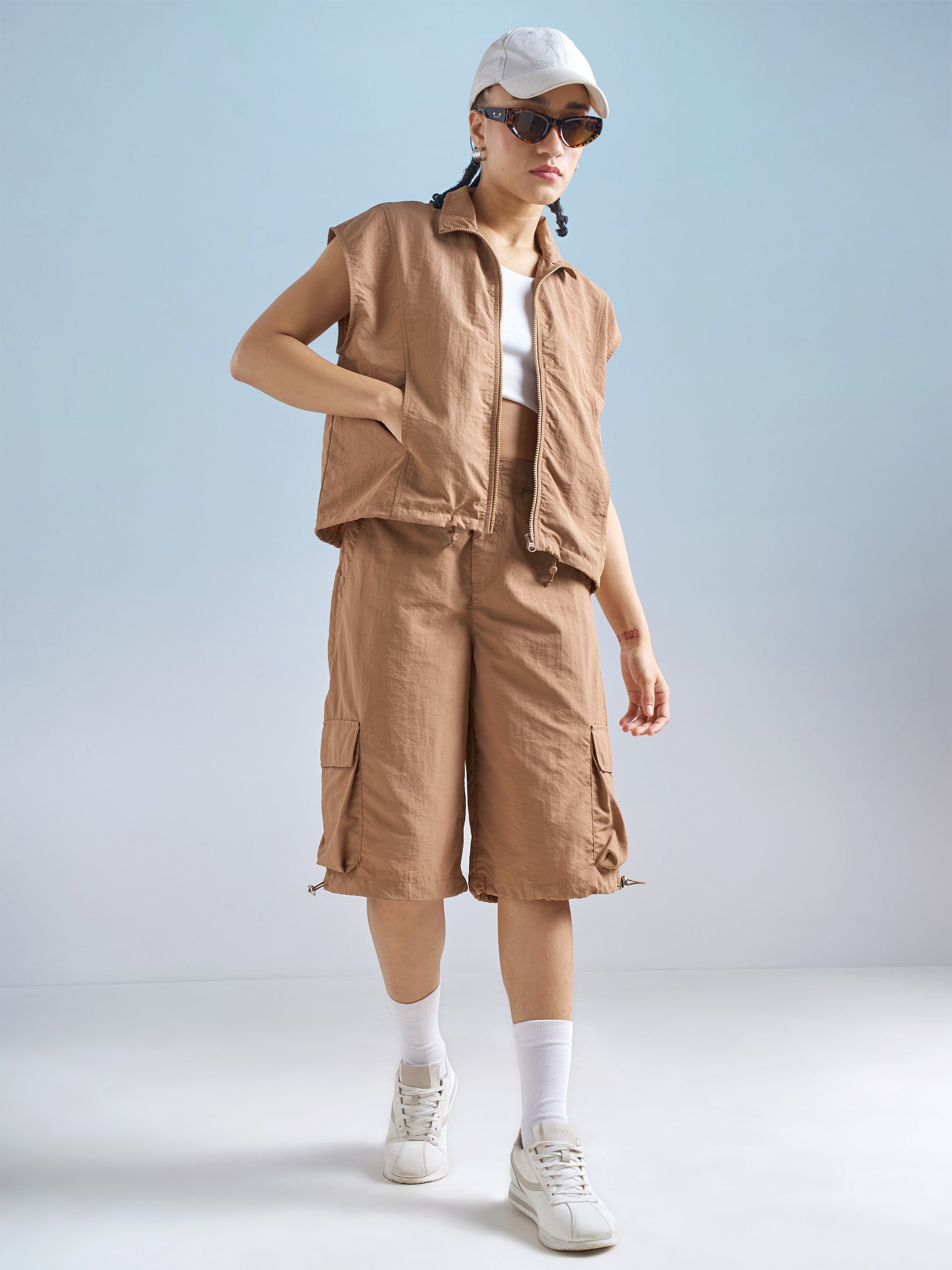 Street By Tokyo Talkies Women Brown Relaxed Fit Cargo Shorts - Brown - Image 2