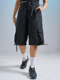 Street By Tokyo Talkies Women Black Relaxed Fit Cargo Shorts - Black - Image 1