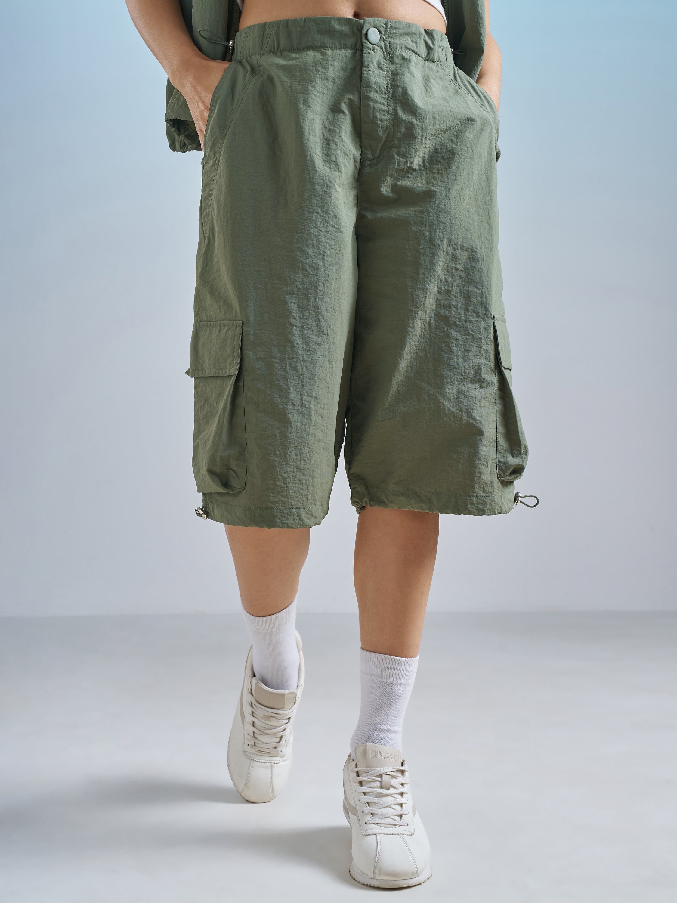 Street By Tokyo Talkies Women Olive Relaxed Fit Cargo Shorts - Olive - Image 1