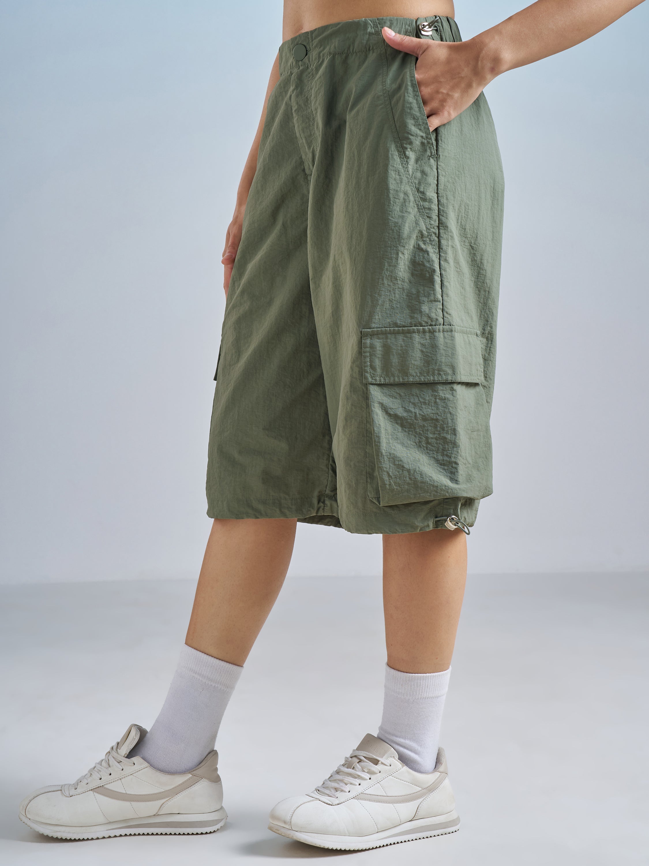 Street By Tokyo Talkies Women Olive Relaxed Fit Cargo Shorts - Olive - Image 4
