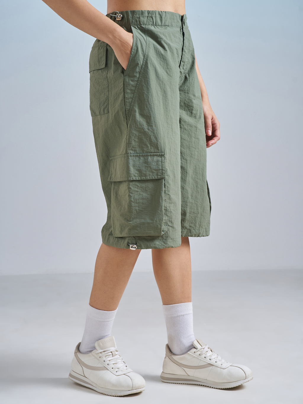Street By Tokyo Talkies Women Olive Relaxed Fit Cargo Shorts - Olive - Image 6