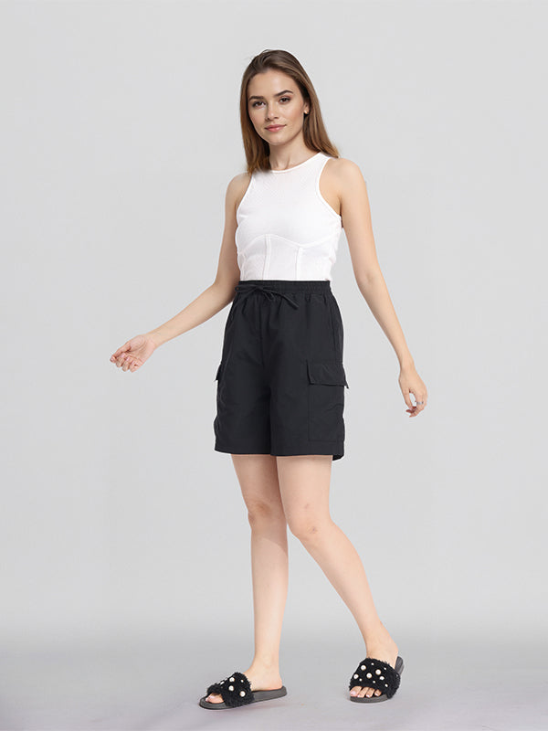 Basics By Tokyo Talkies Women Black Regular Fit Cargo Shorts - Black - Image 2