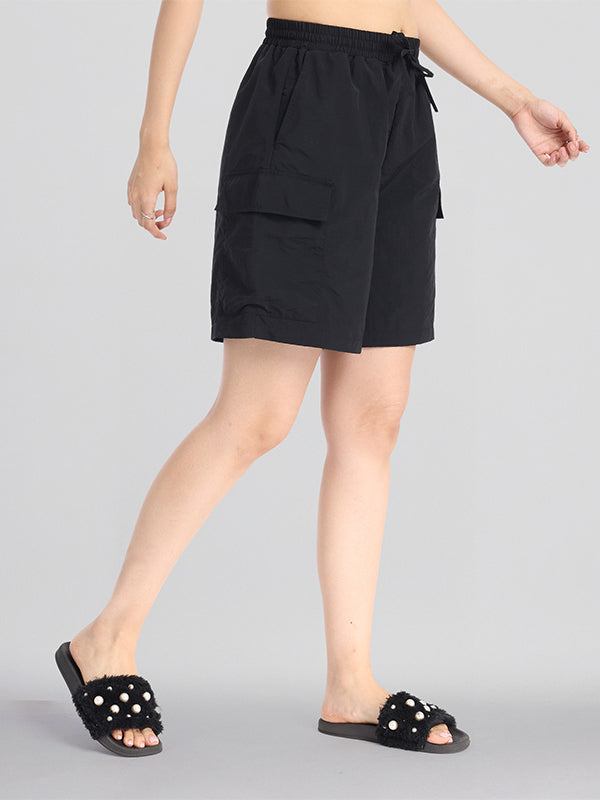 Basics By Tokyo Talkies Women Black Regular Fit Cargo Shorts - Black - Image 4